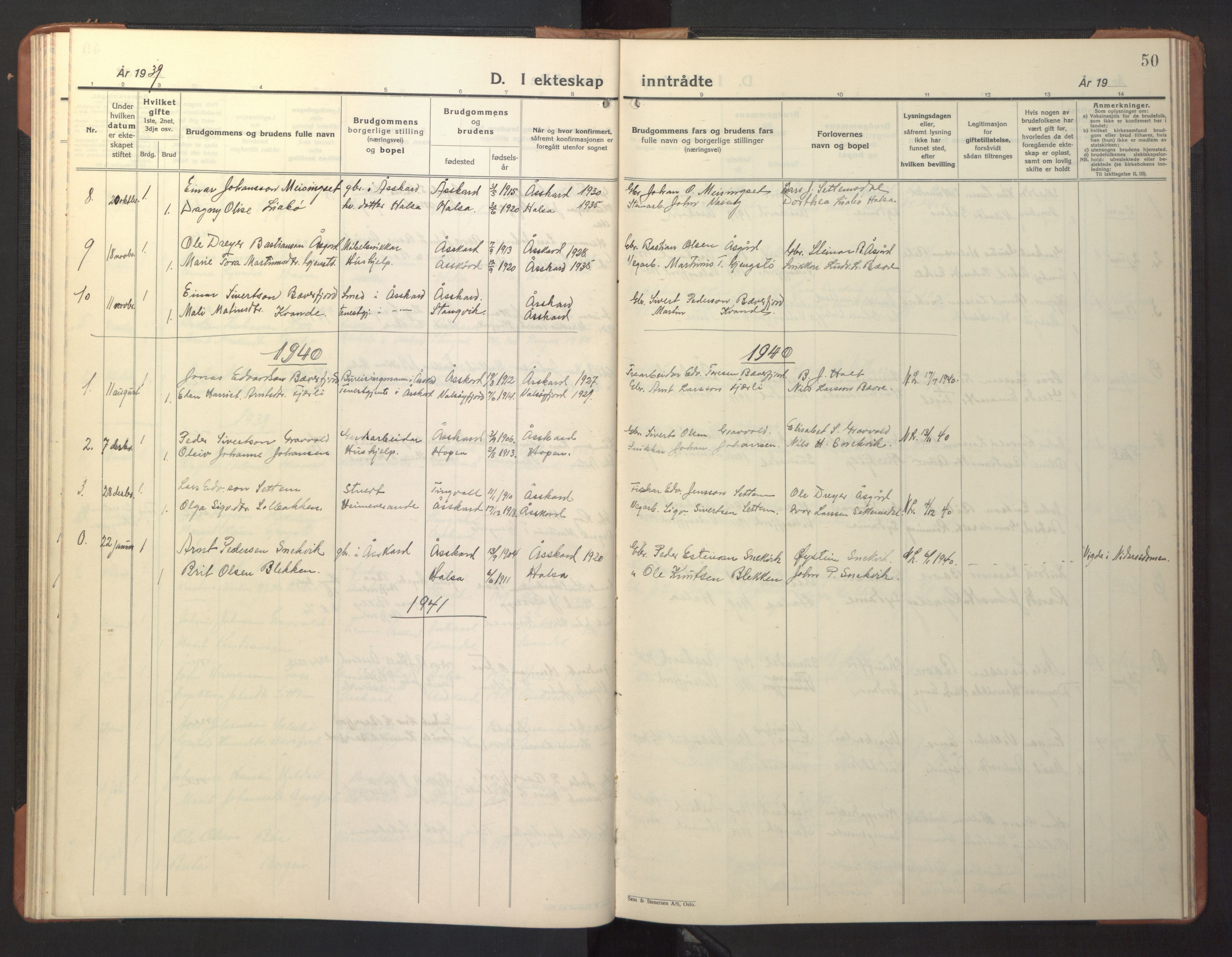 Ministerialprotokoller, klokkerbøker og fødselsregistre - Møre og Romsdal, AV/SAT-A-1454/594/L1038: Parish register (copy) no. 594C01, 1934-1946, p. 50