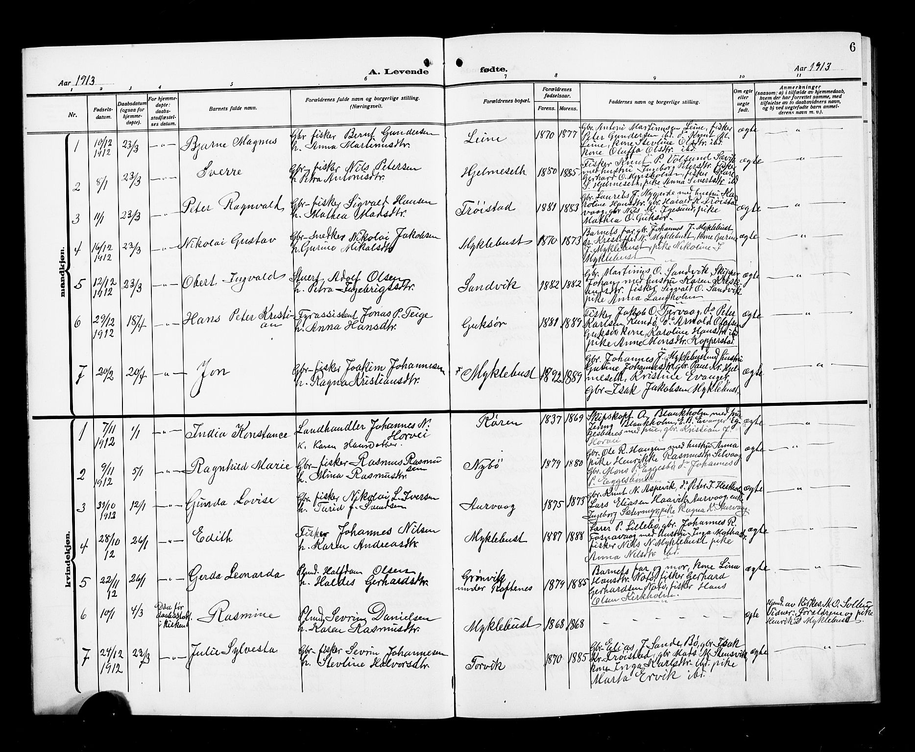 Ministerialprotokoller, klokkerbøker og fødselsregistre - Møre og Romsdal, AV/SAT-A-1454/507/L0083: Parish register (copy) no. 507C06, 1912-1919, p. 6