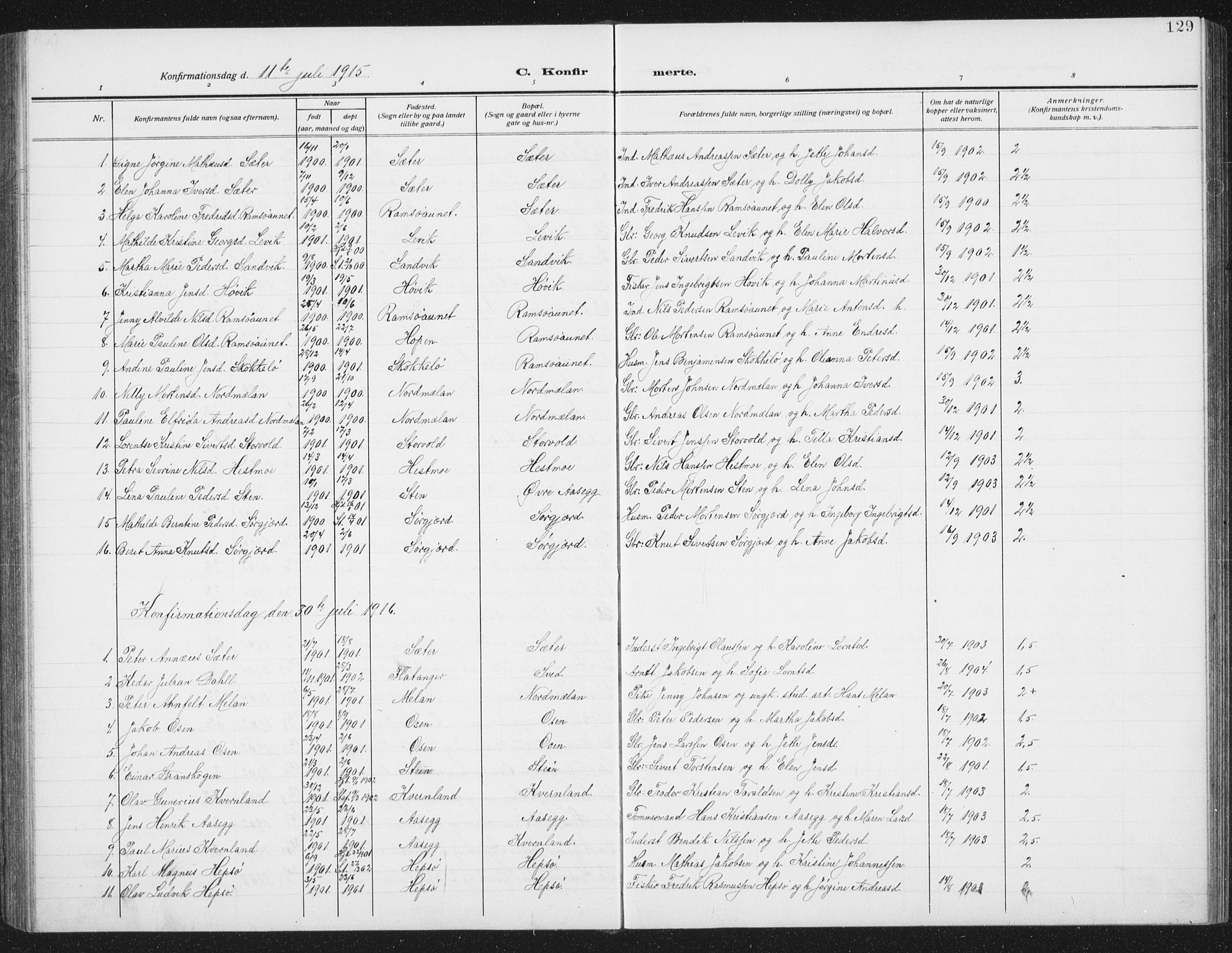 Ministerialprotokoller, klokkerbøker og fødselsregistre - Sør-Trøndelag, SAT/A-1456/658/L0727: Parish register (copy) no. 658C03, 1909-1935, p. 129