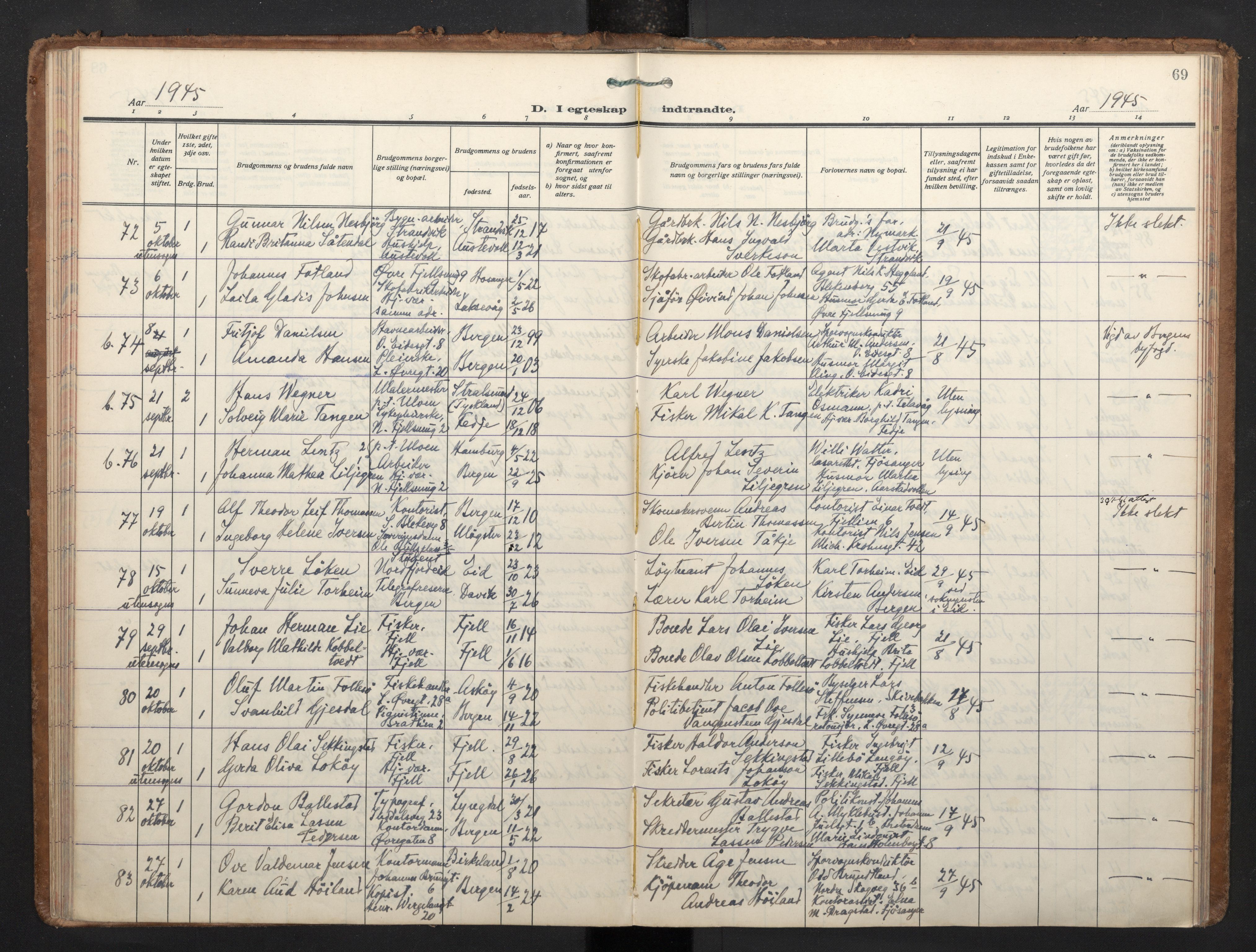 Korskirken sokneprestembete, AV/SAB-A-76101/H/Haa/L0040: Parish register (official) no. D 7, 1938-1952, p. 68b-69a