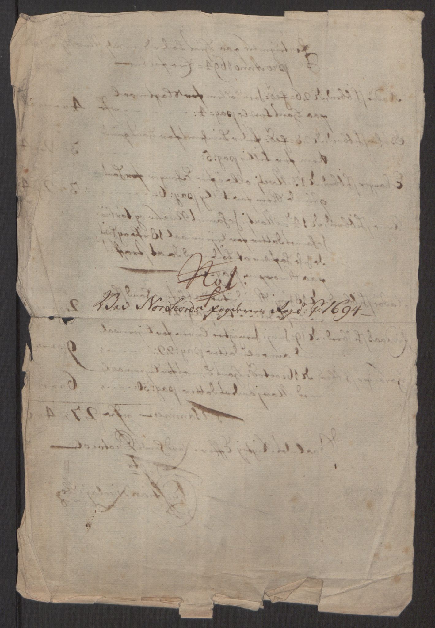 Rentekammeret inntil 1814, Reviderte regnskaper, Fogderegnskap, AV/RA-EA-4092/R51/L3182: Fogderegnskap Nordhordland og Voss, 1694, p. 307