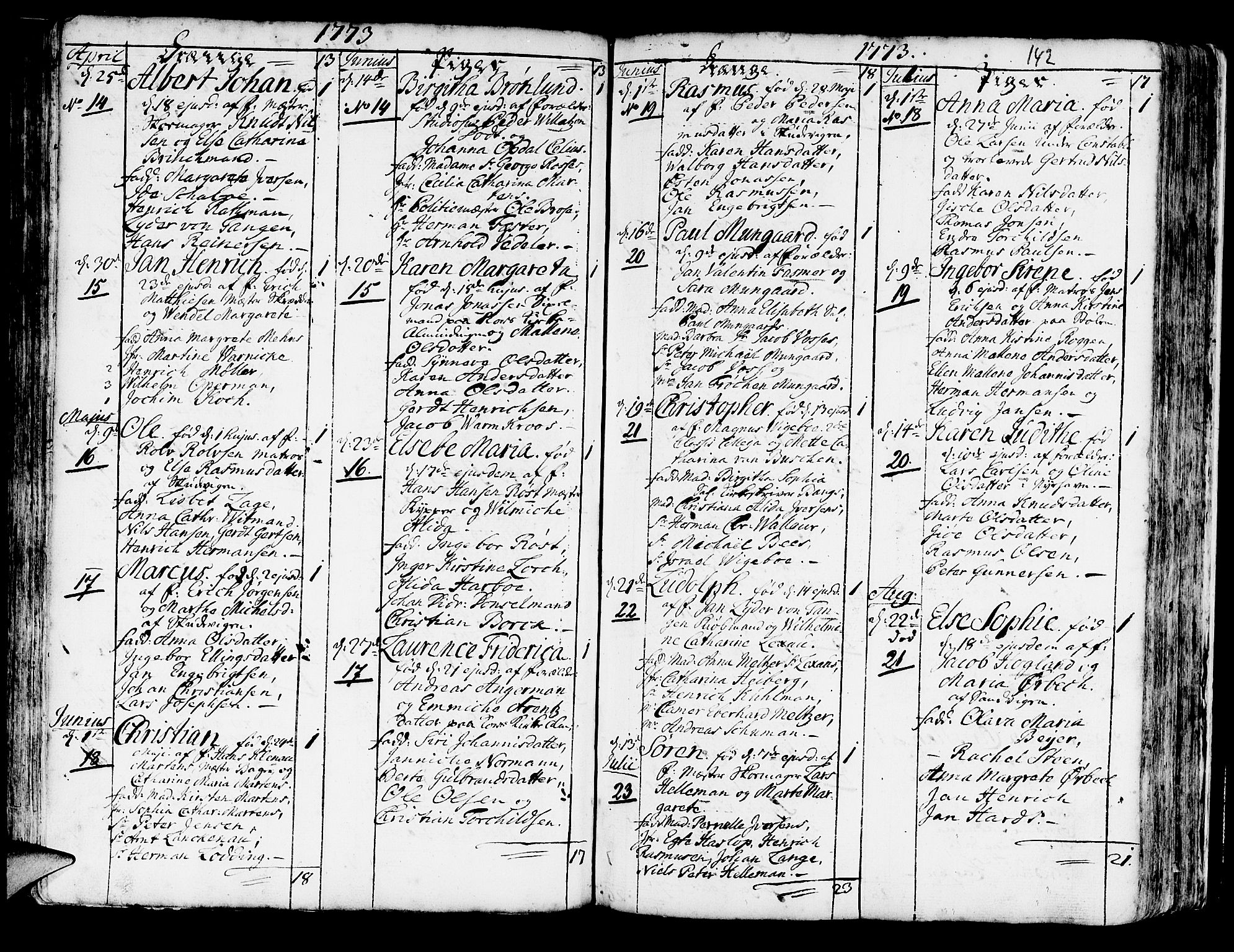 Korskirken sokneprestembete, SAB/A-76101/H/Haa/L0005: Parish register (official) no. A 5, 1751-1789, p. 142