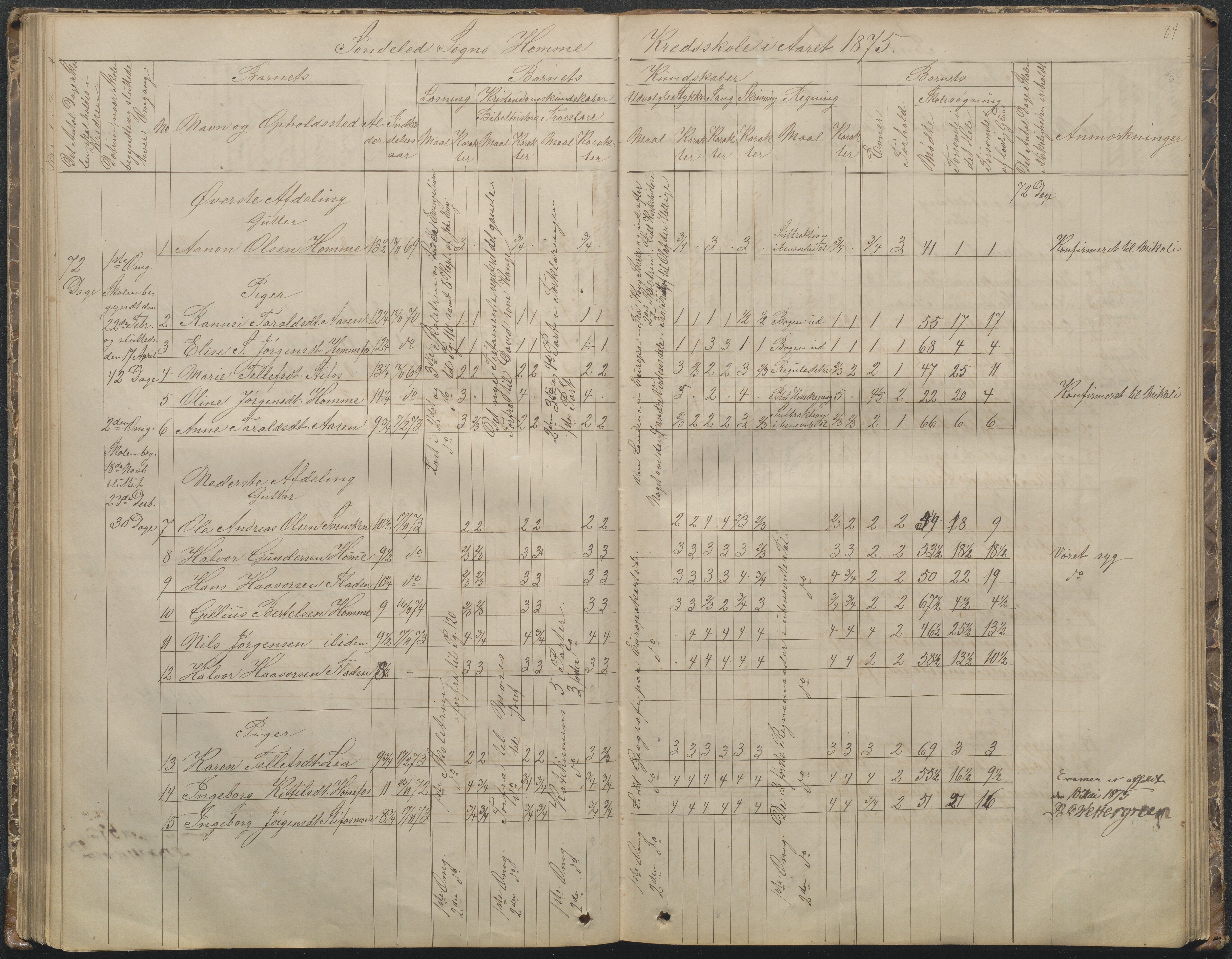 Søndeled kommune, AAKS/KA0913-PK/1/05/05f/L0002: Skoleprotokoll, 1862-1895, p. 84