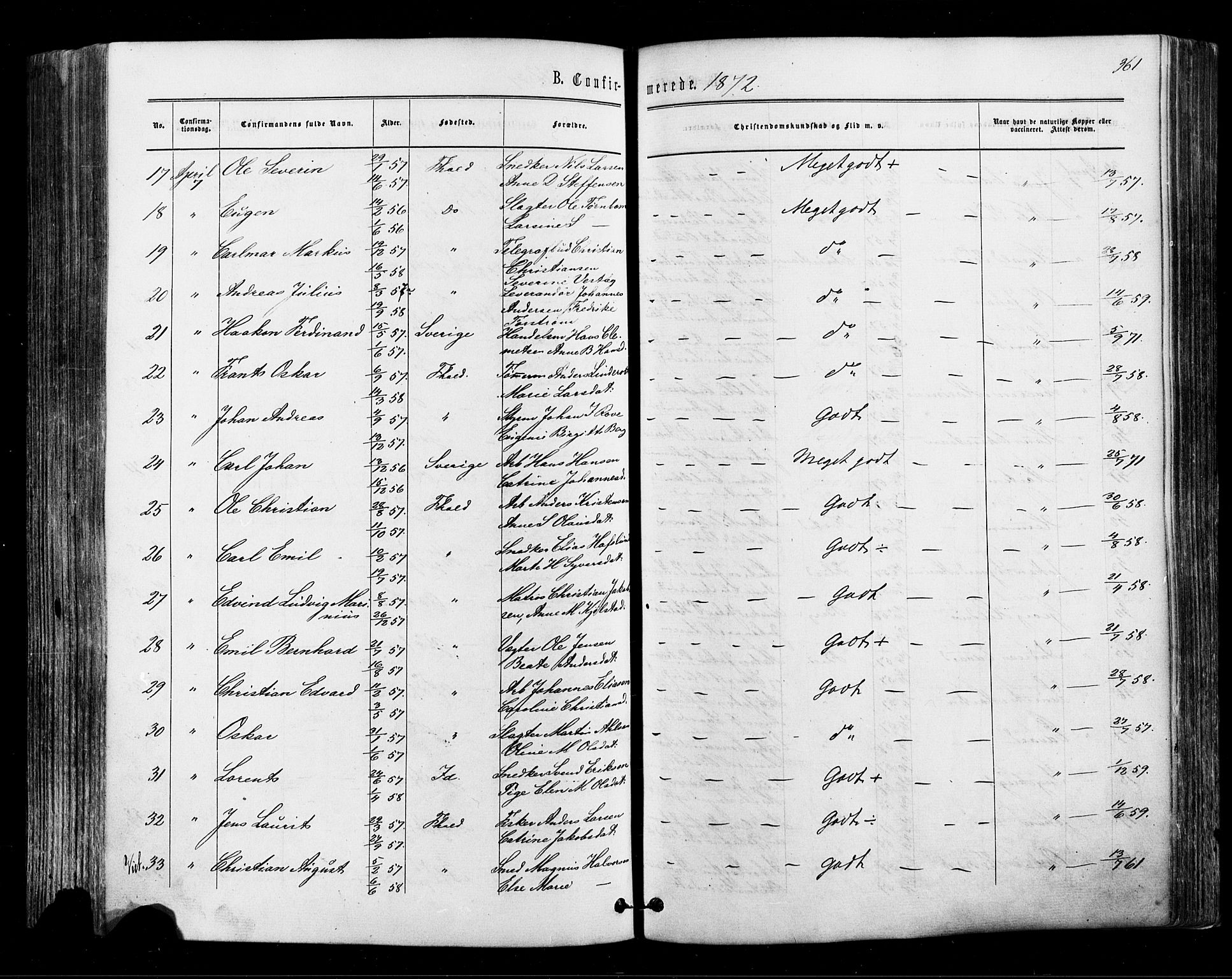 Halden prestekontor Kirkebøker, AV/SAO-A-10909/F/Fa/L0009: Parish register (official) no. I 9, 1866-1877, p. 361