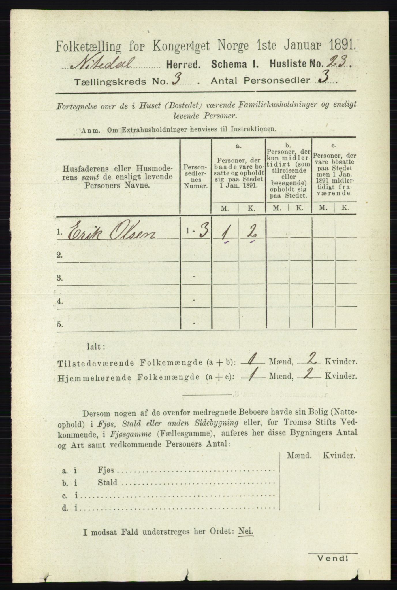 RA, 1891 census for 0233 Nittedal, 1891, p. 1148