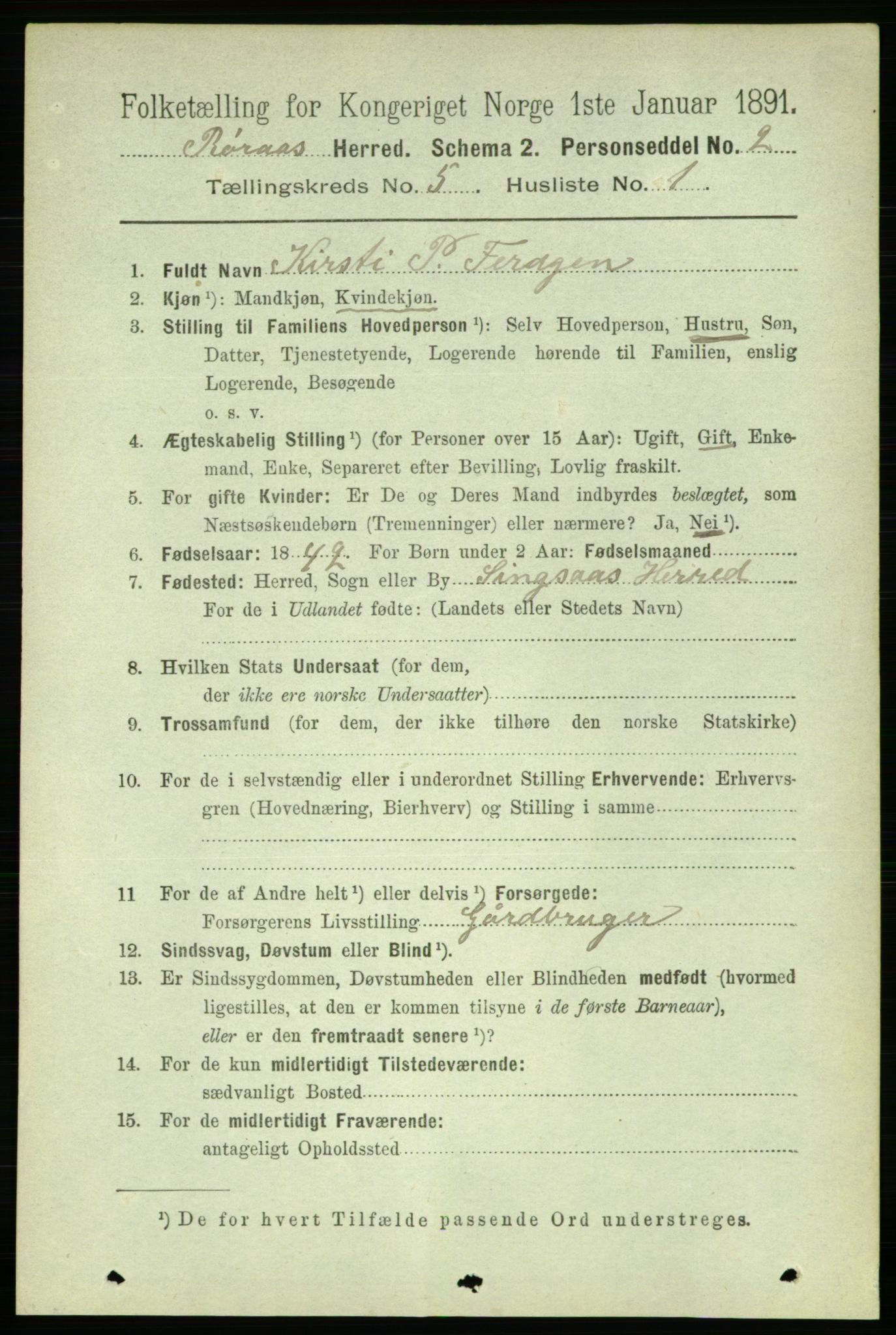 RA, 1891 census for 1640 Røros, 1891, p. 1022