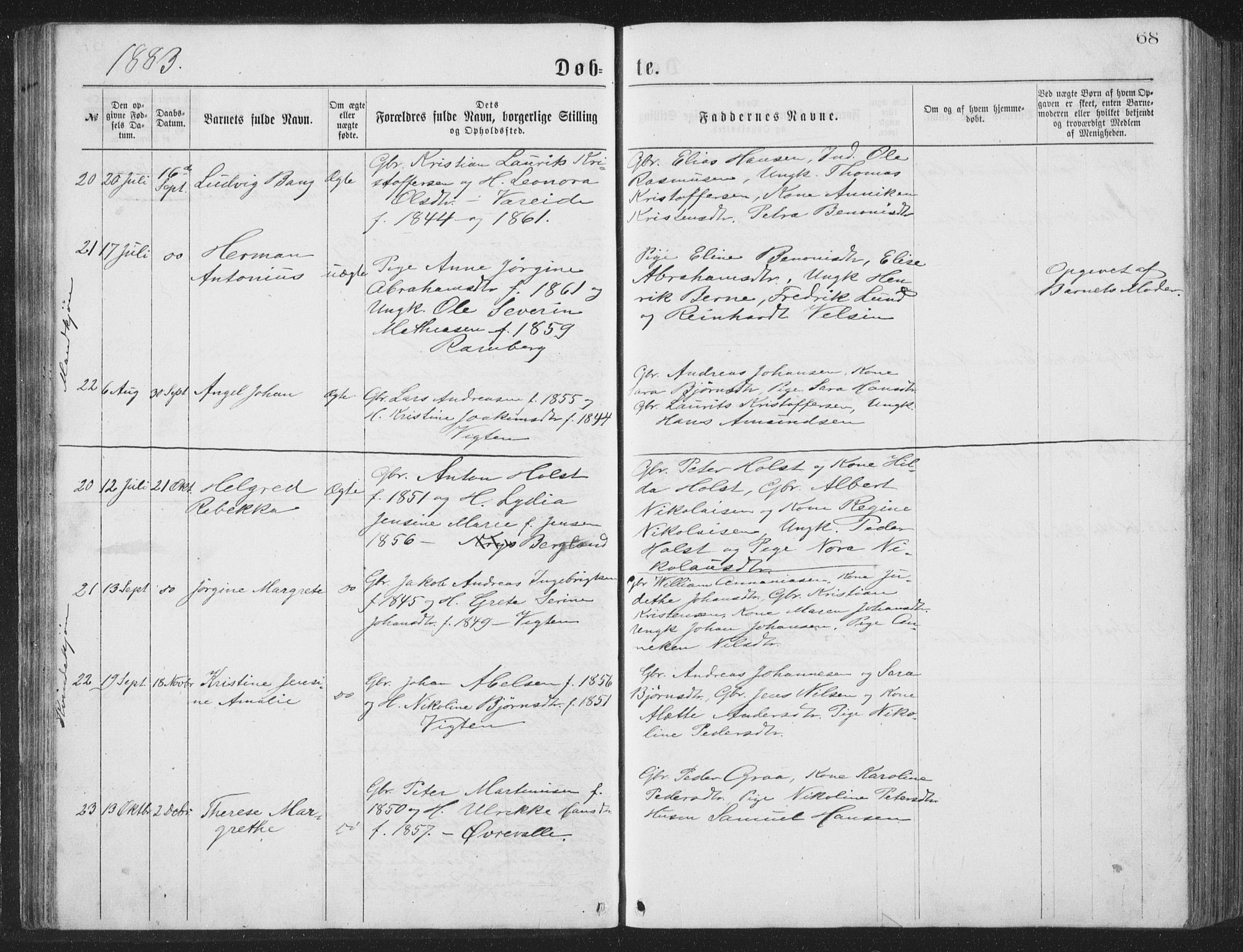 Ministerialprotokoller, klokkerbøker og fødselsregistre - Nordland, AV/SAT-A-1459/885/L1213: Parish register (copy) no. 885C02, 1874-1892, p. 68