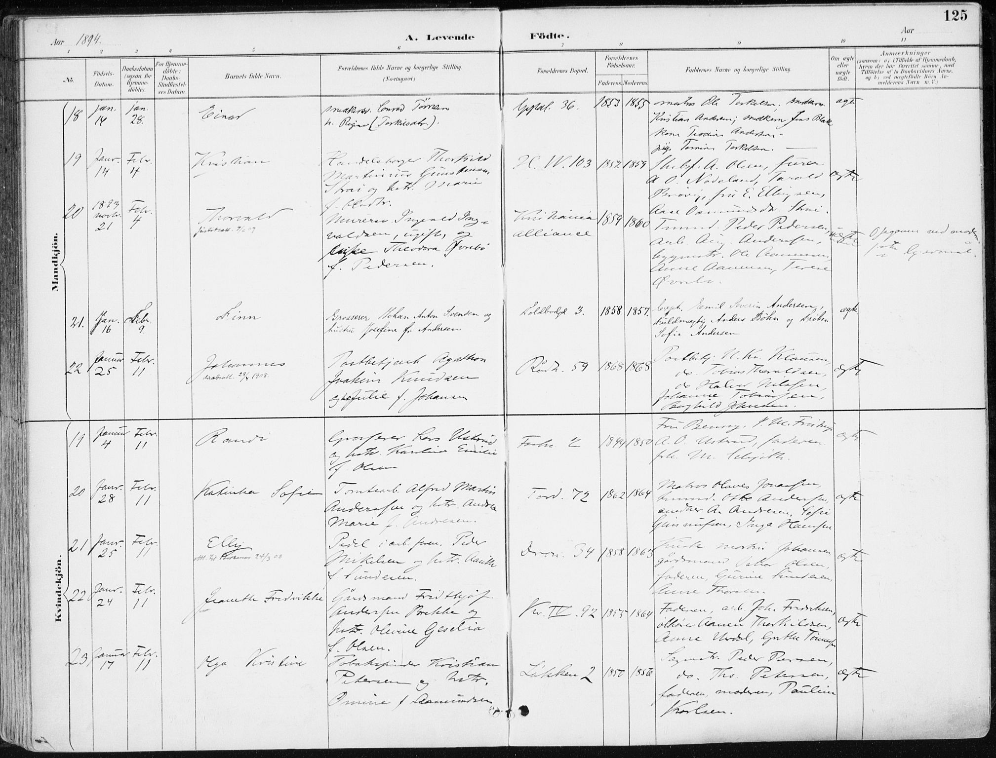 Kristiansand domprosti, SAK/1112-0006/F/Fa/L0019: Parish register (official) no. A 18, 1890-1897, p. 125