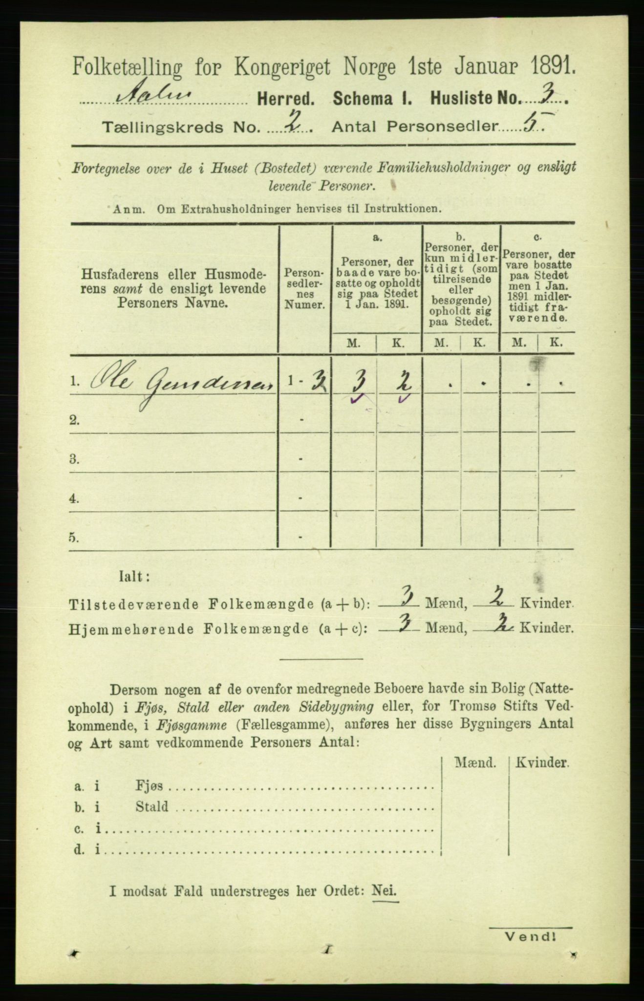 RA, 1891 census for 1644 Ålen, 1891, p. 329