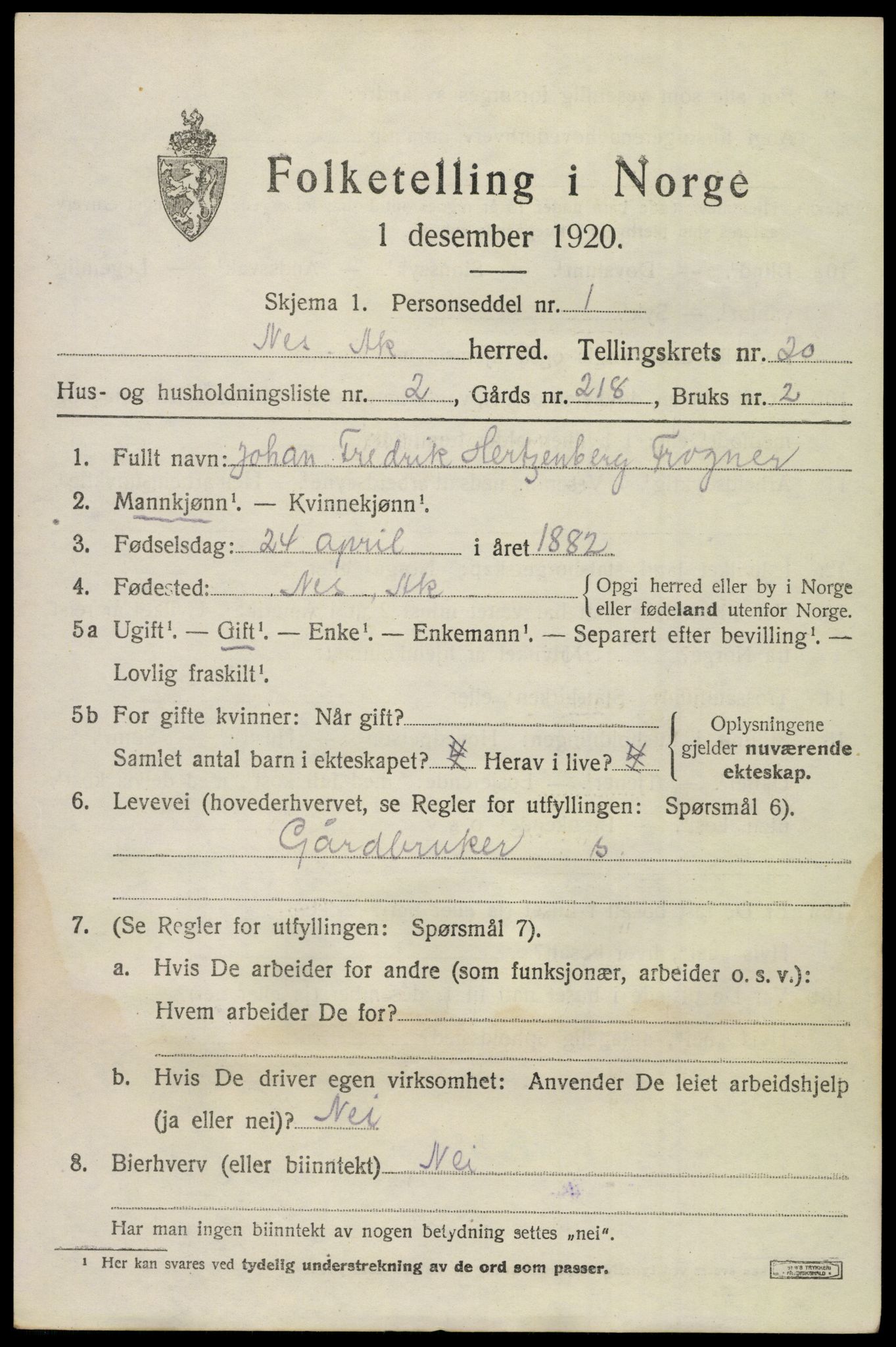 SAO, 1920 census for Nes, 1920, p. 21072