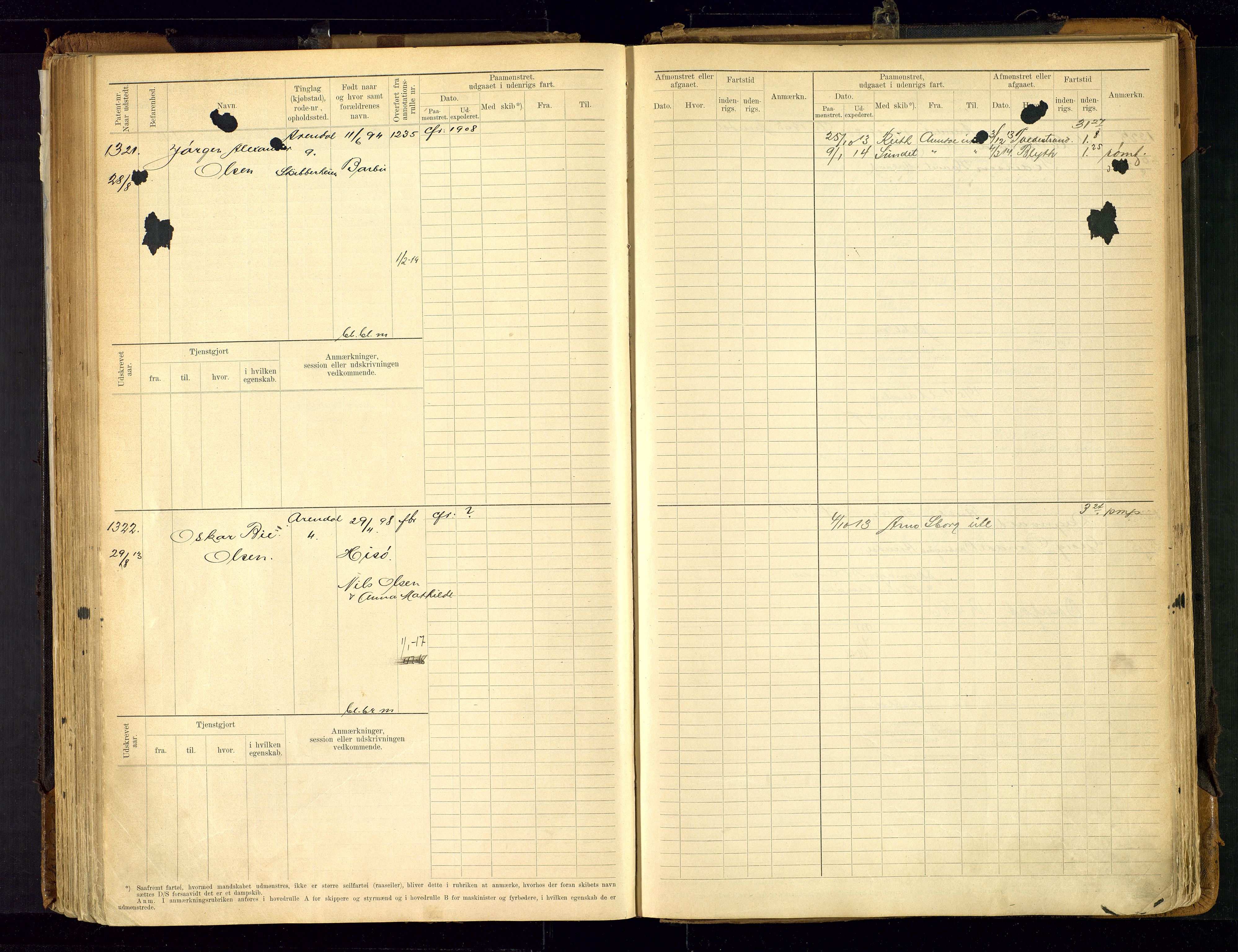 Arendal mønstringskrets, SAK/2031-0012/F/Fb/L0021: Hovedrulle A nr 969-1465, S-19, 1910-1914, p. 181