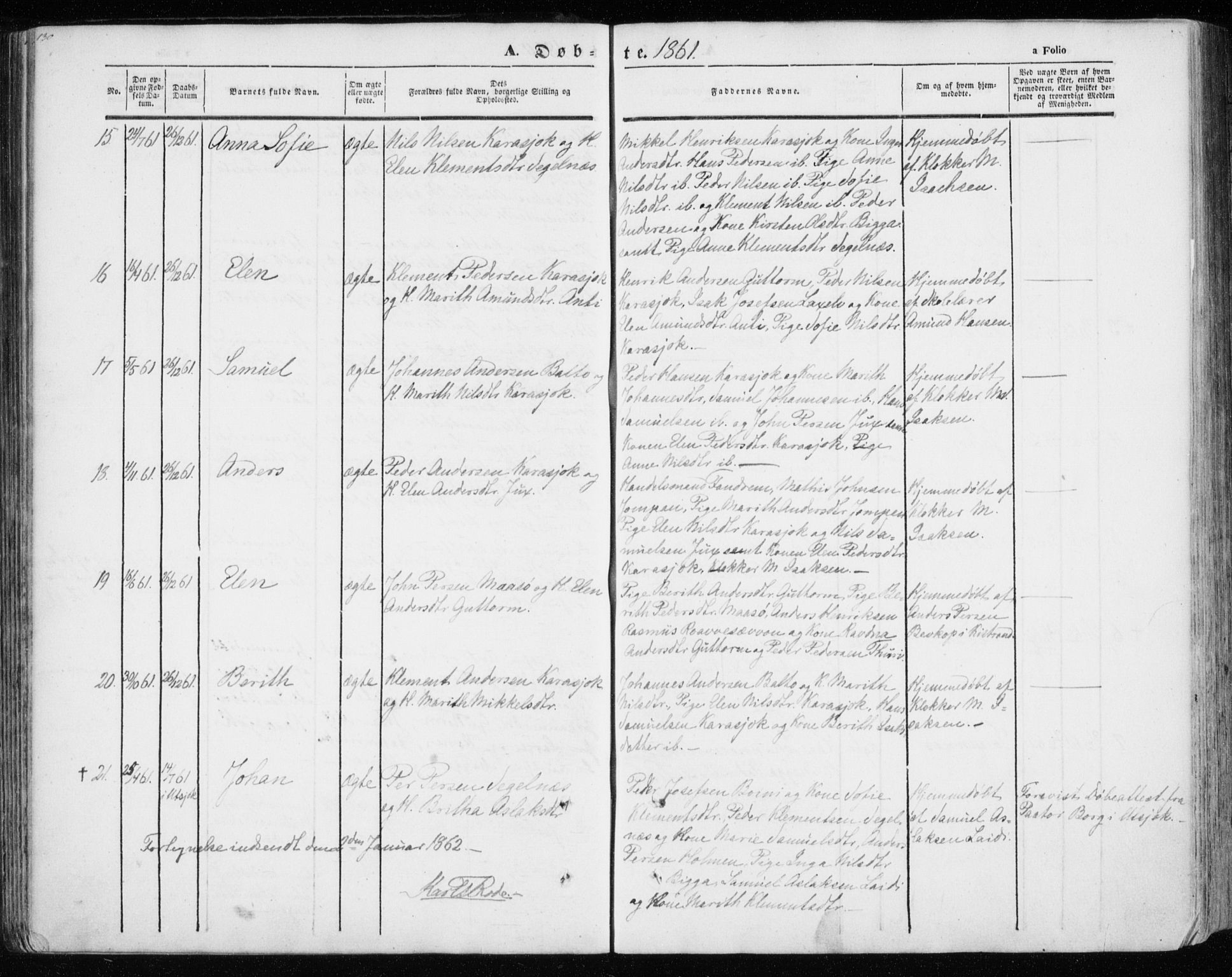 Kistrand/Porsanger sokneprestembete, SATØ/S-1351/H/Ha/L0012.kirke: Parish register (official) no. 12, 1843-1871, p. 130-131