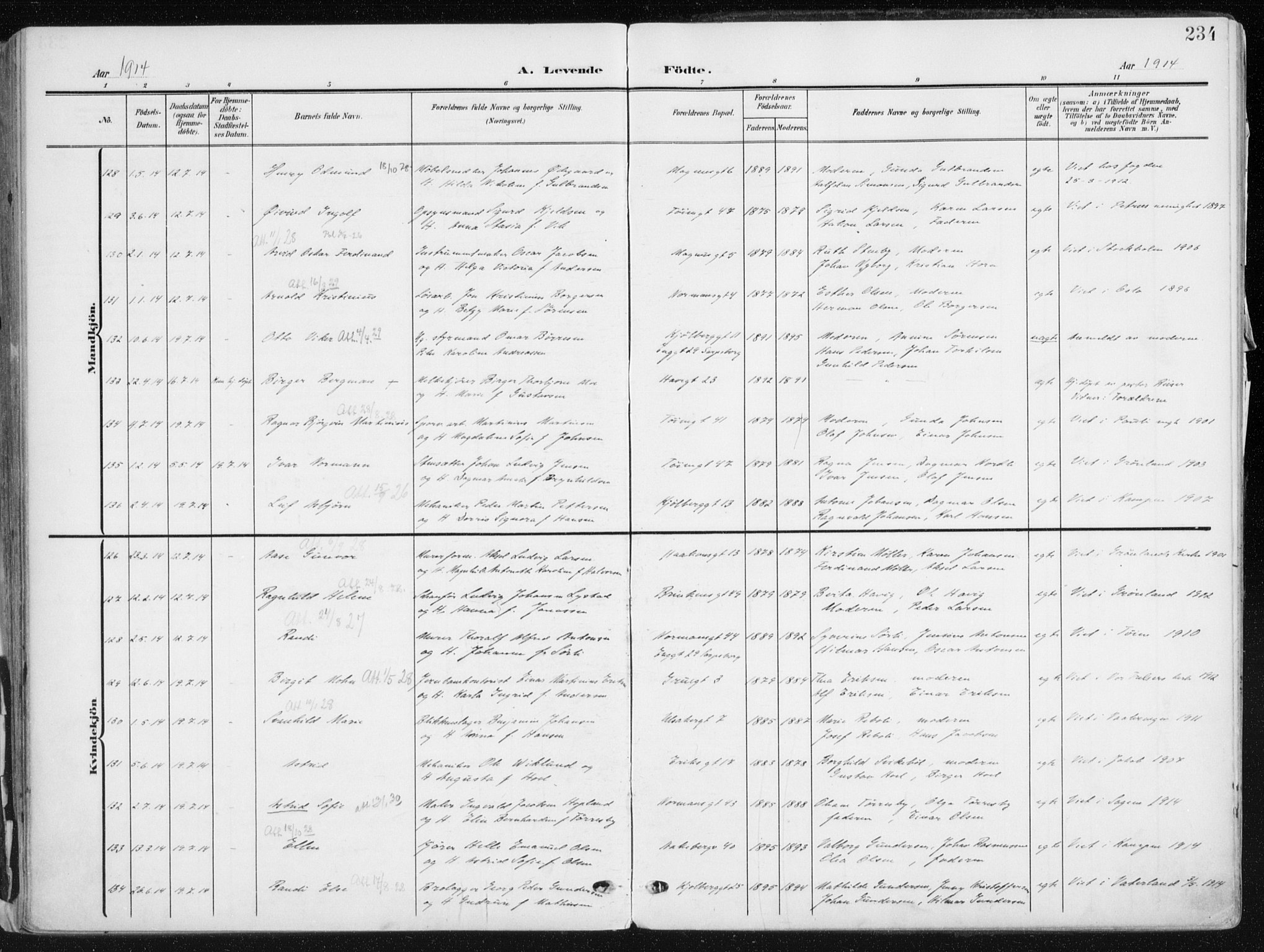 Kampen prestekontor Kirkebøker, SAO/A-10853/F/Fa/L0010: Parish register (official) no. I 10, 1905-1917, p. 234