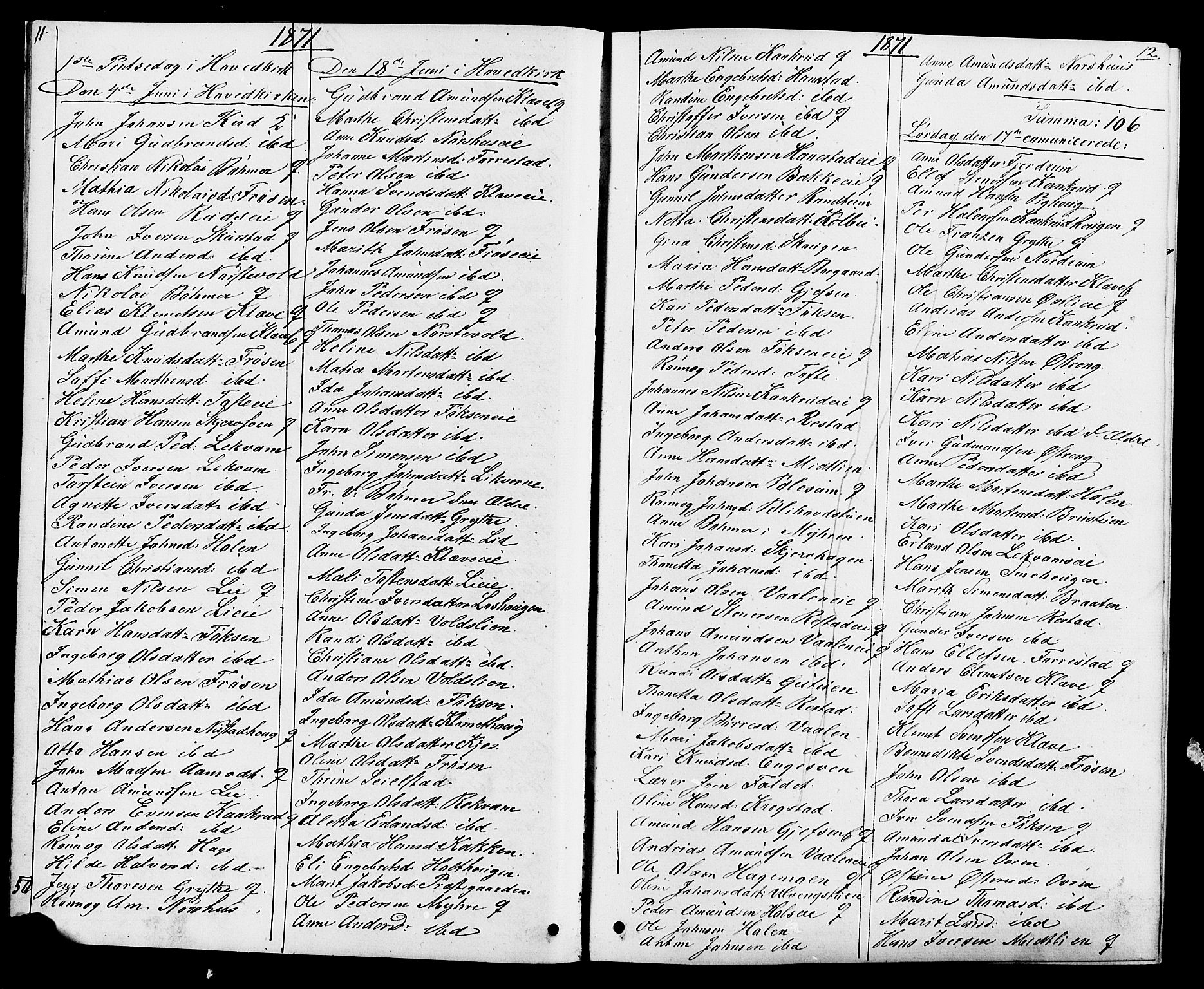Østre Gausdal prestekontor, SAH/PREST-092/H/Ha/Hab/L0001: Parish register (copy) no. 1, 1863-1893, p. 11-12