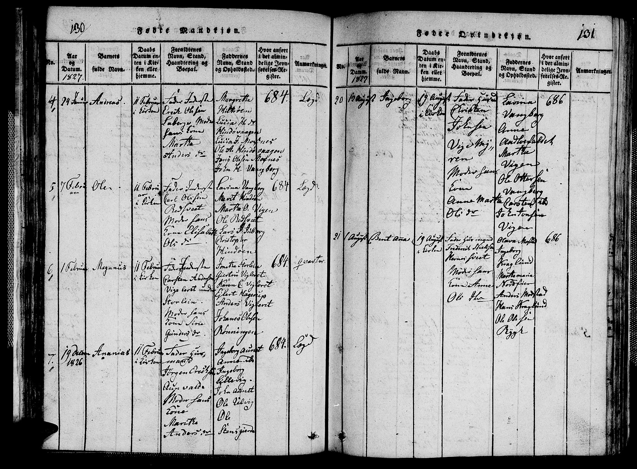 Ministerialprotokoller, klokkerbøker og fødselsregistre - Nord-Trøndelag, SAT/A-1458/713/L0124: Parish register (copy) no. 713C01, 1817-1827, p. 130-131