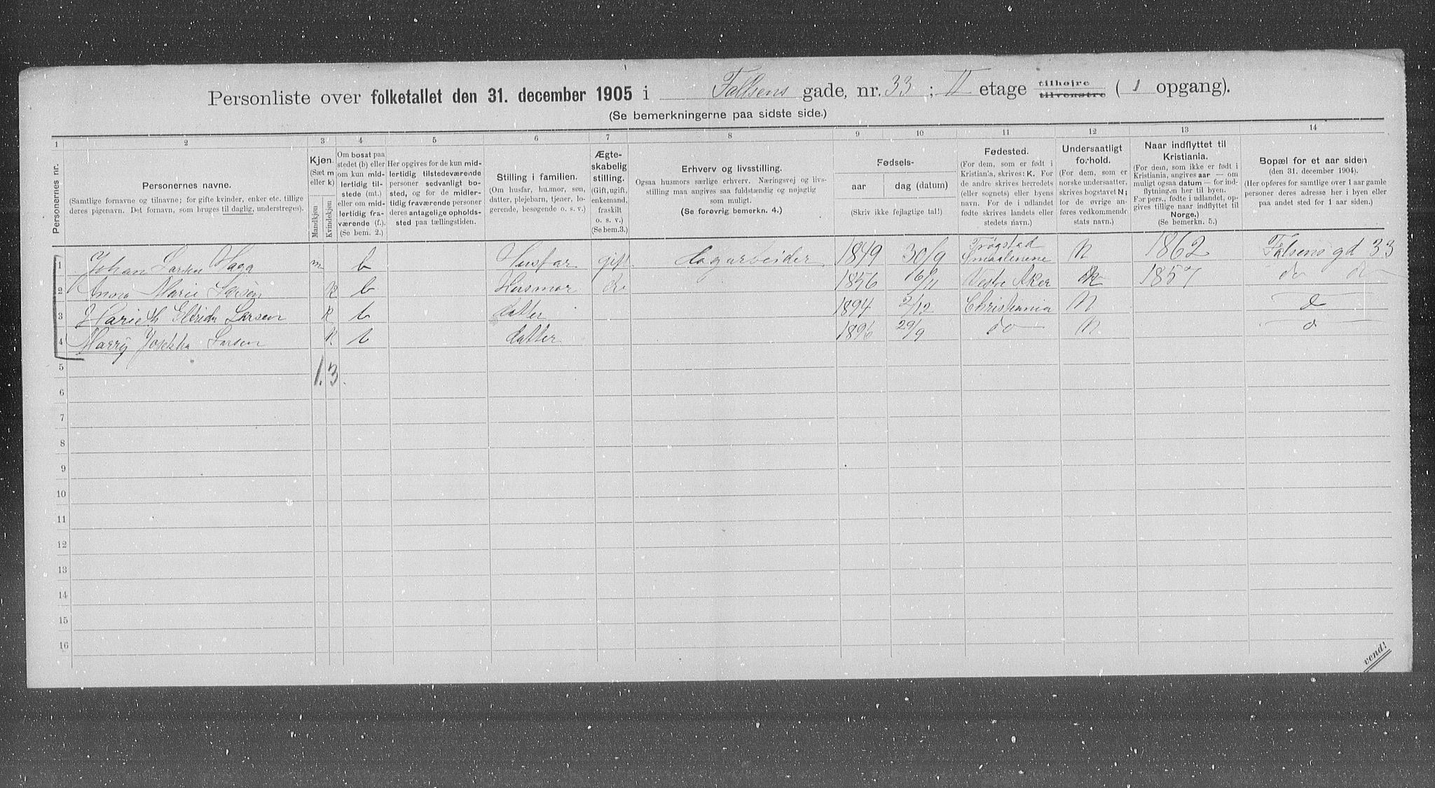 OBA, Municipal Census 1905 for Kristiania, 1905, p. 12238