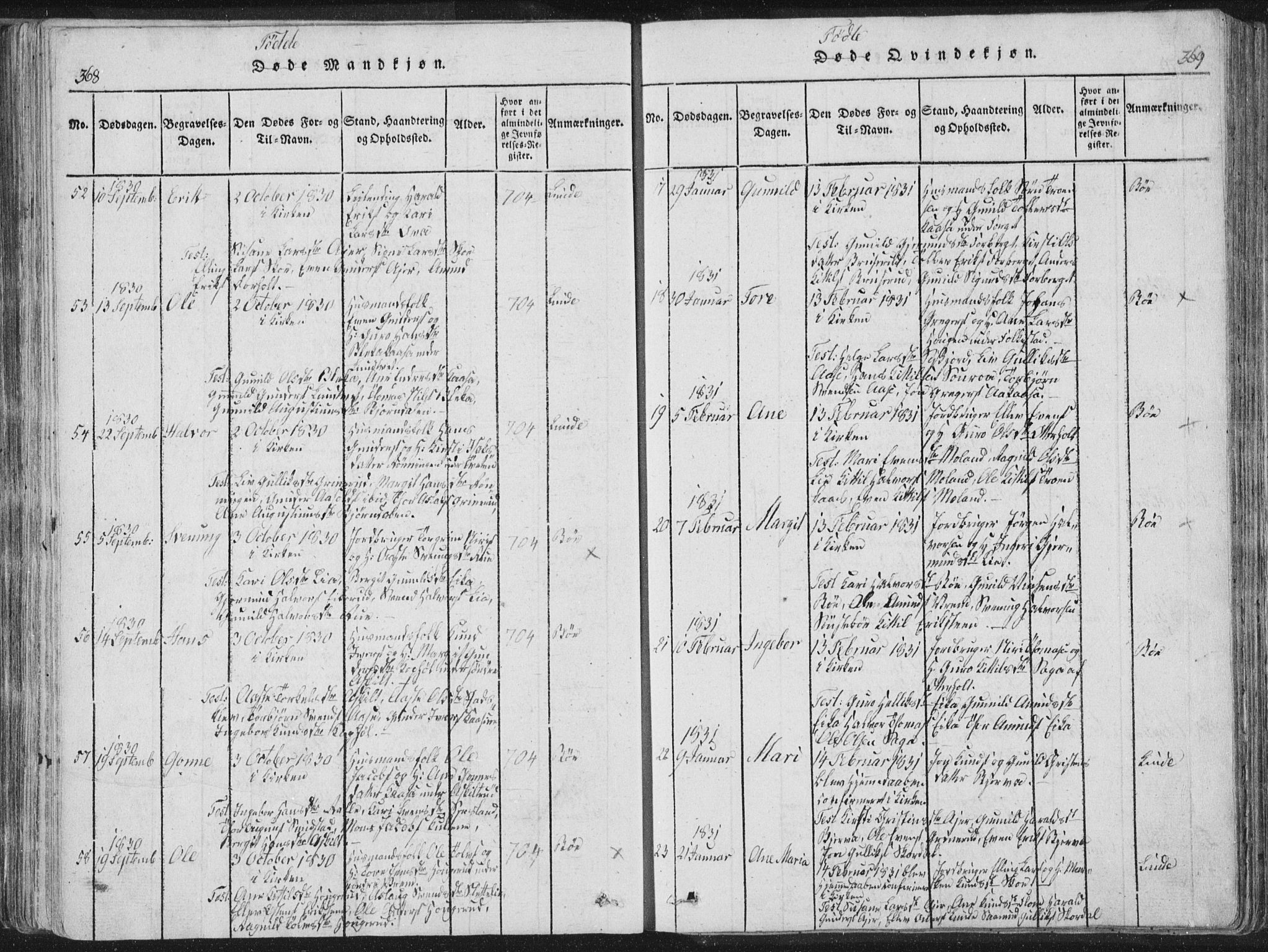 Bø kirkebøker, AV/SAKO-A-257/F/Fa/L0006: Parish register (official) no. 6, 1815-1831, p. 368-369