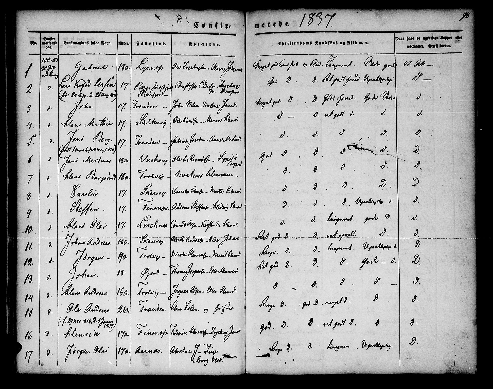 Lenvik sokneprestembete, SATØ/S-1310/H/Ha/Haa/L0004kirke: Parish register (official) no. 4, 1832-1844, p. 98