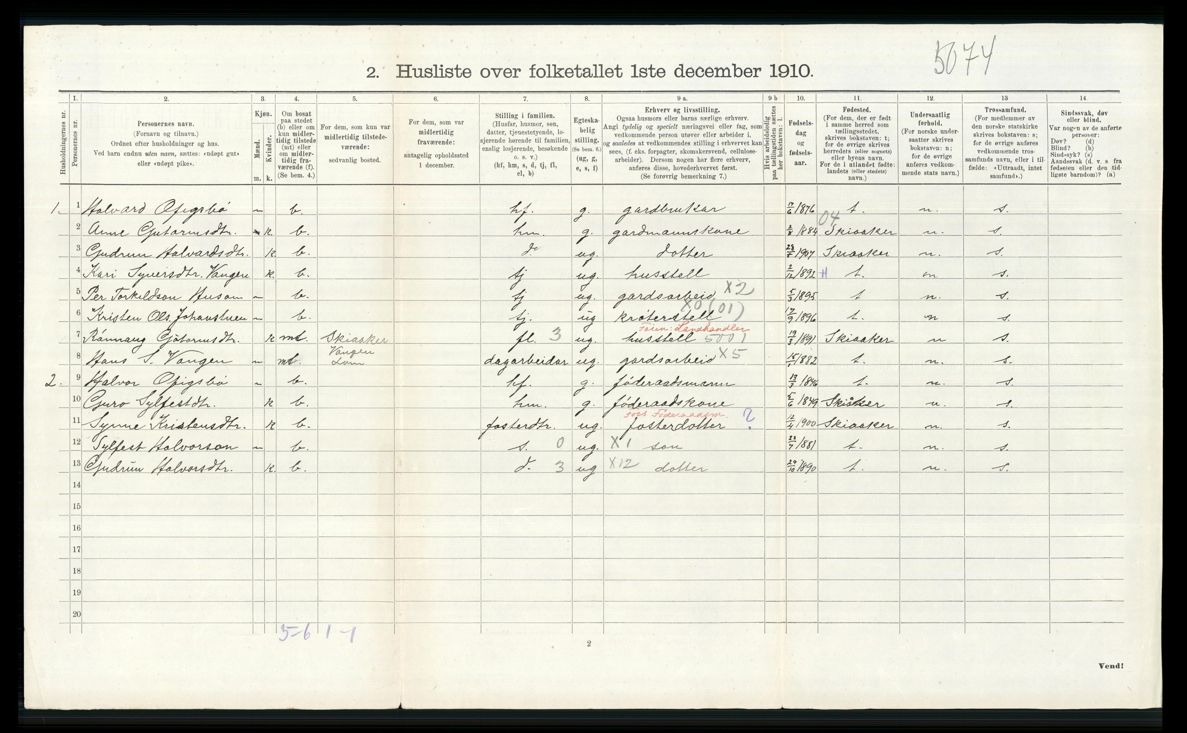 RA, 1910 census for Lom, 1910, p. 594