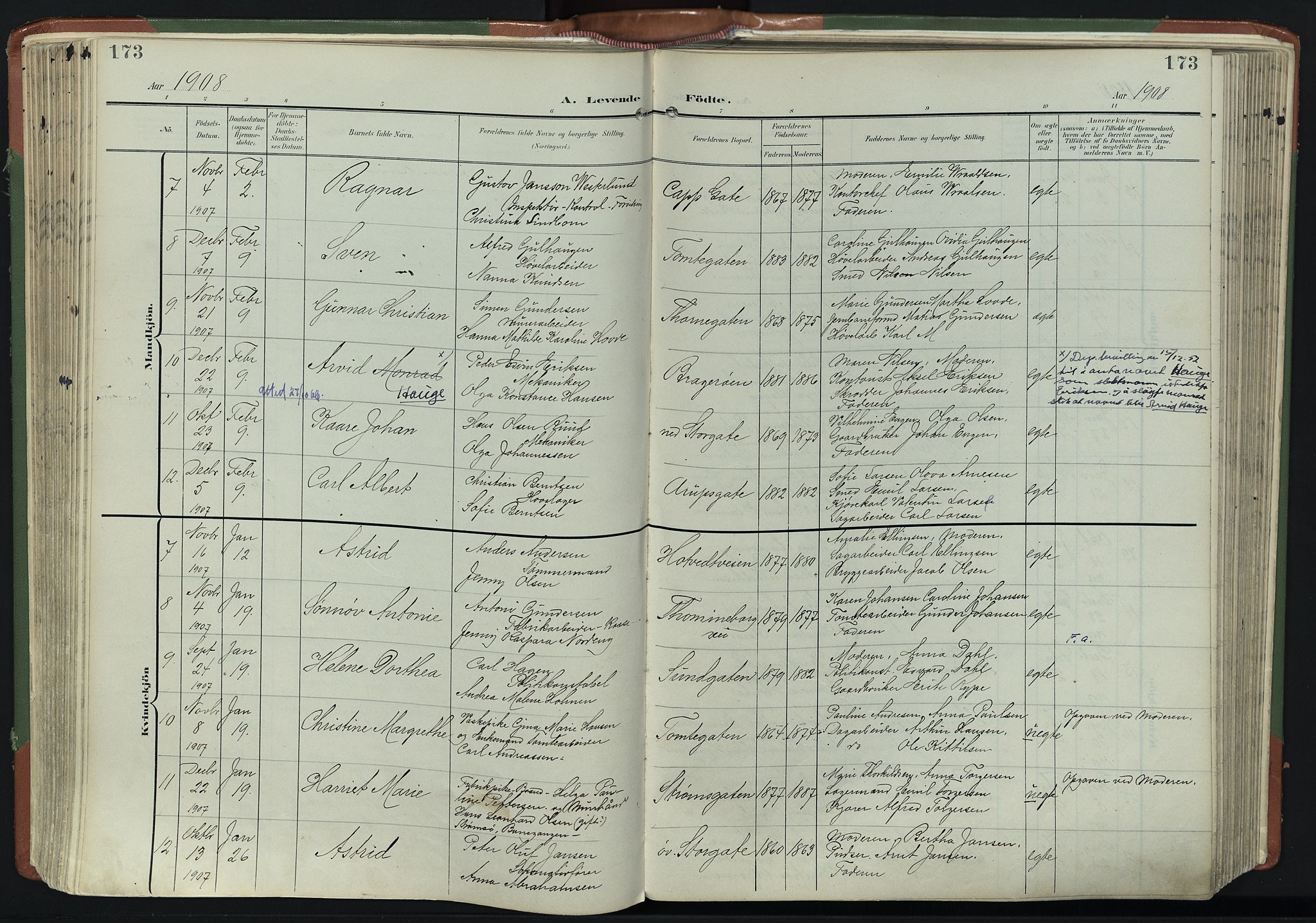 Bragernes kirkebøker, SAKO/A-6/F/Fb/L0009: Parish register (official) no. II 9, 1902-1911, p. 173
