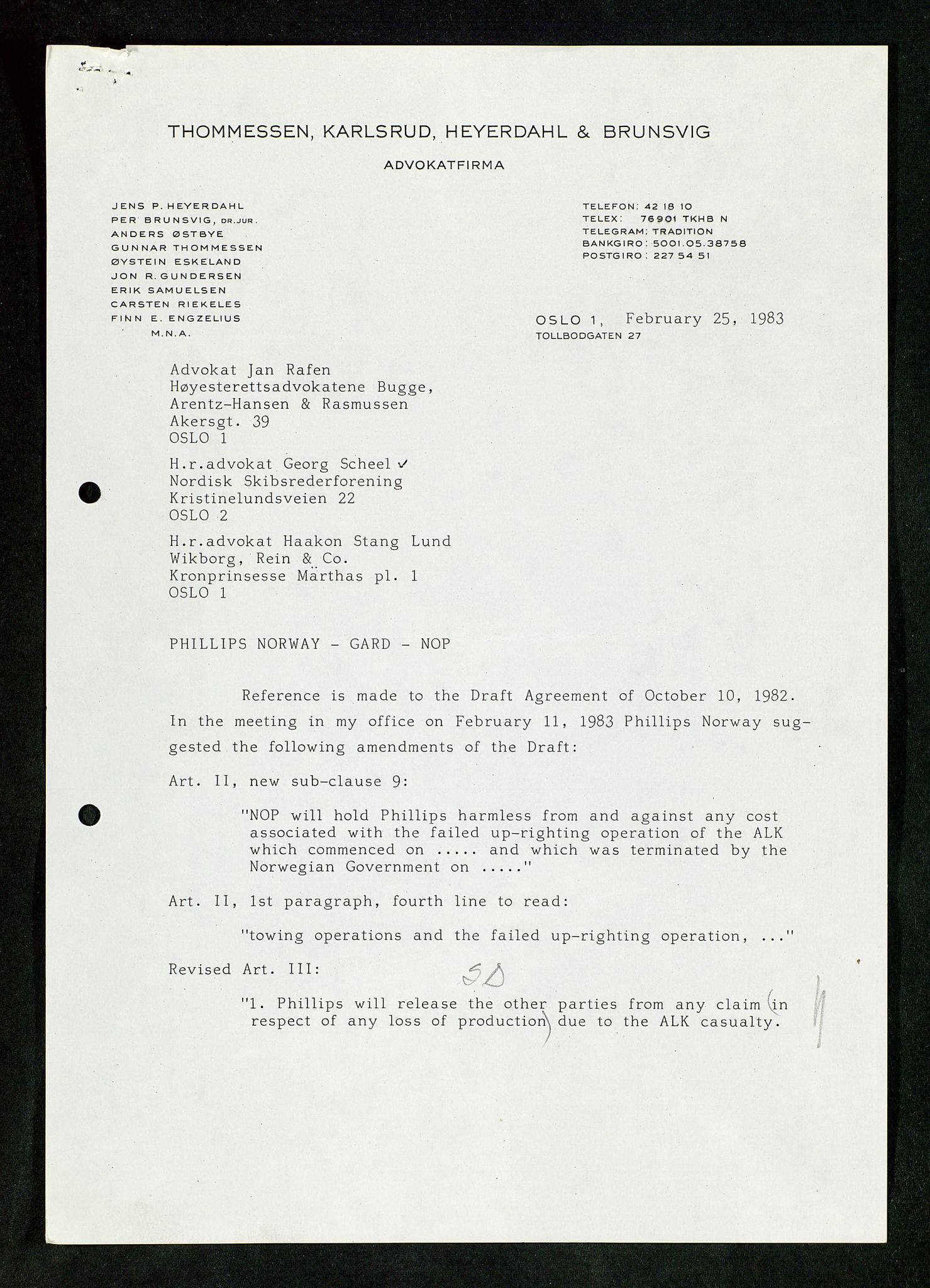 Pa 1503 - Stavanger Drilling AS, SAST/A-101906/Da/L0017: Alexander L. Kielland - Saks- og korrespondansearkiv, 1981-1984, p. 209