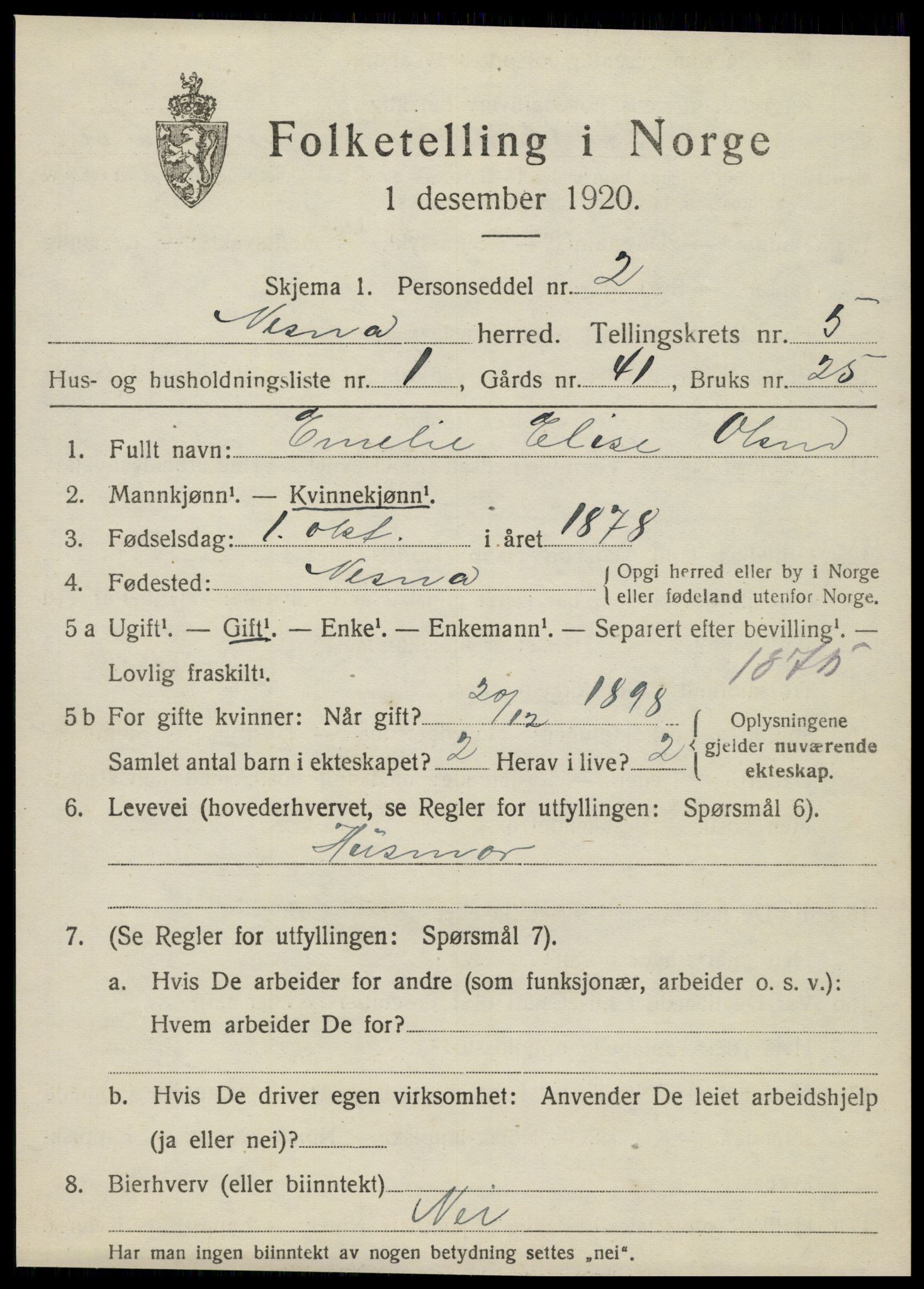 SAT, 1920 census for Nesna, 1920, p. 4023