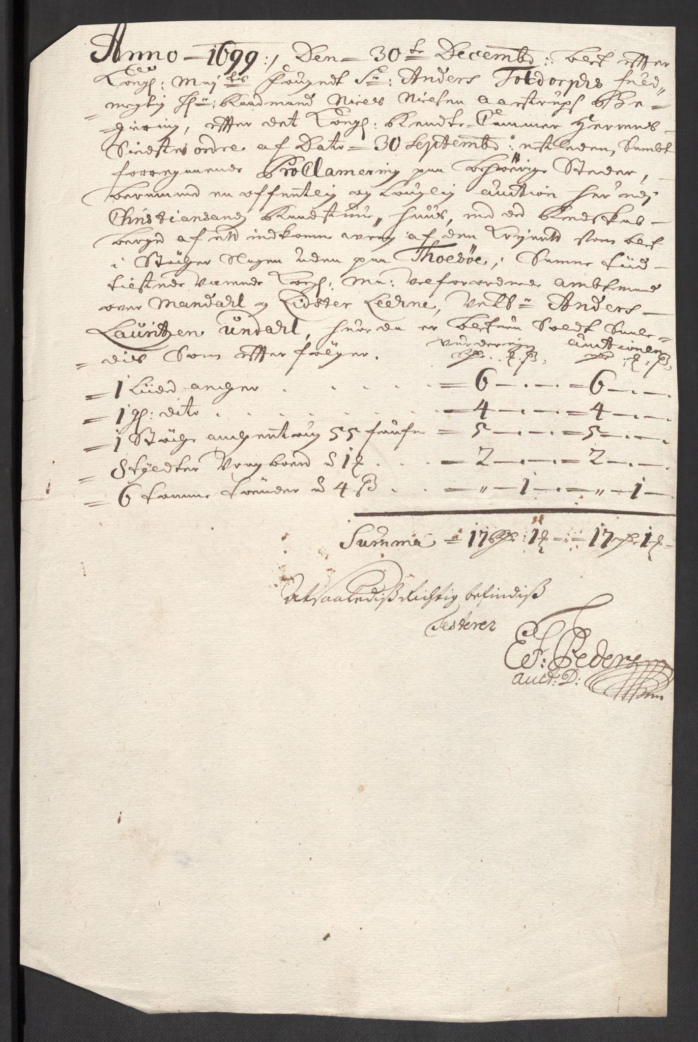 Rentekammeret inntil 1814, Reviderte regnskaper, Fogderegnskap, RA/EA-4092/R43/L2547: Fogderegnskap Lista og Mandal, 1698-1699, p. 226