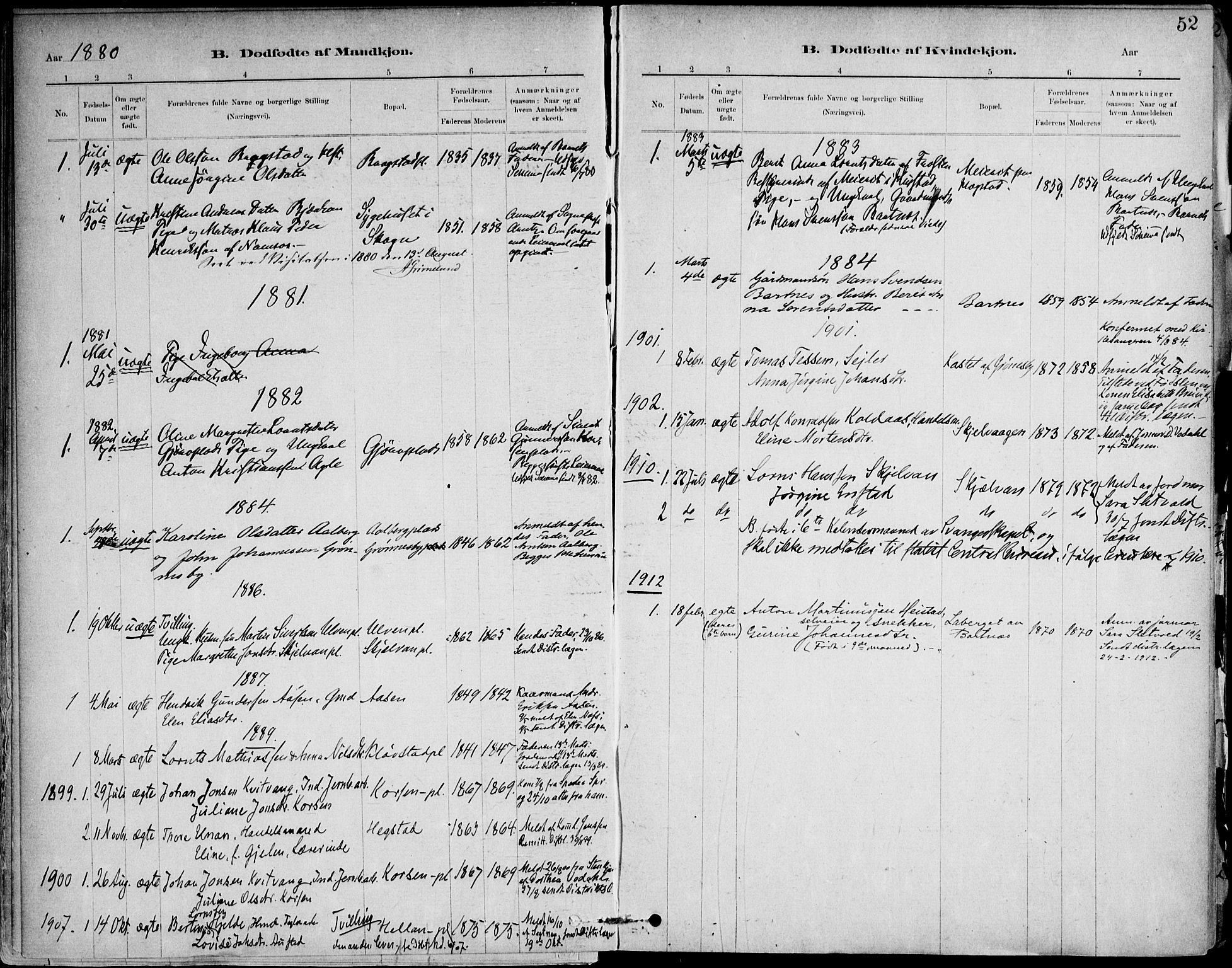 Ministerialprotokoller, klokkerbøker og fødselsregistre - Nord-Trøndelag, SAT/A-1458/732/L0316: Parish register (official) no. 732A01, 1879-1921, p. 52