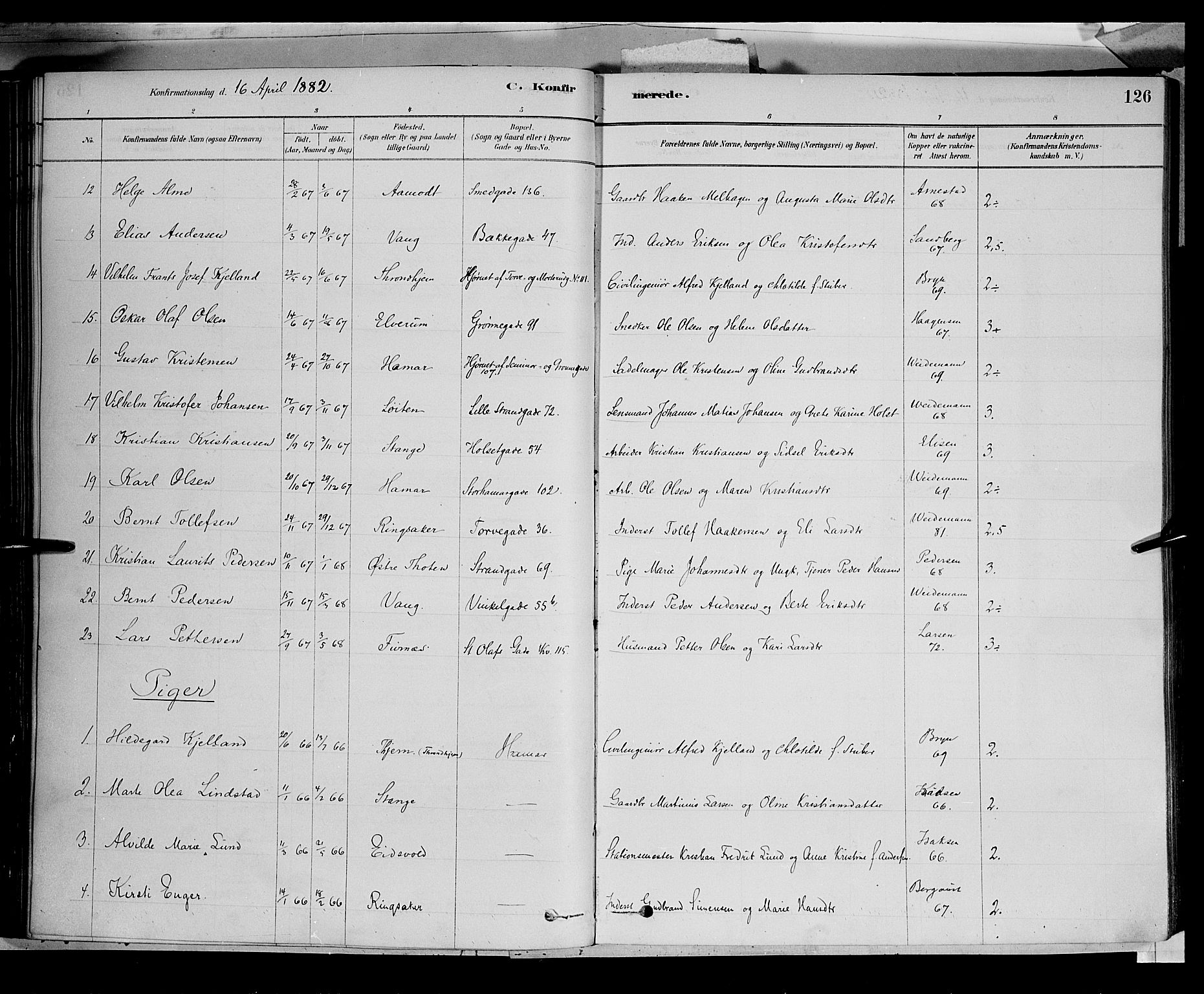 Vang prestekontor, Hedmark, AV/SAH-PREST-008/H/Ha/Haa/L0016: Parish register (official) no. 16, 1878-1889, p. 126