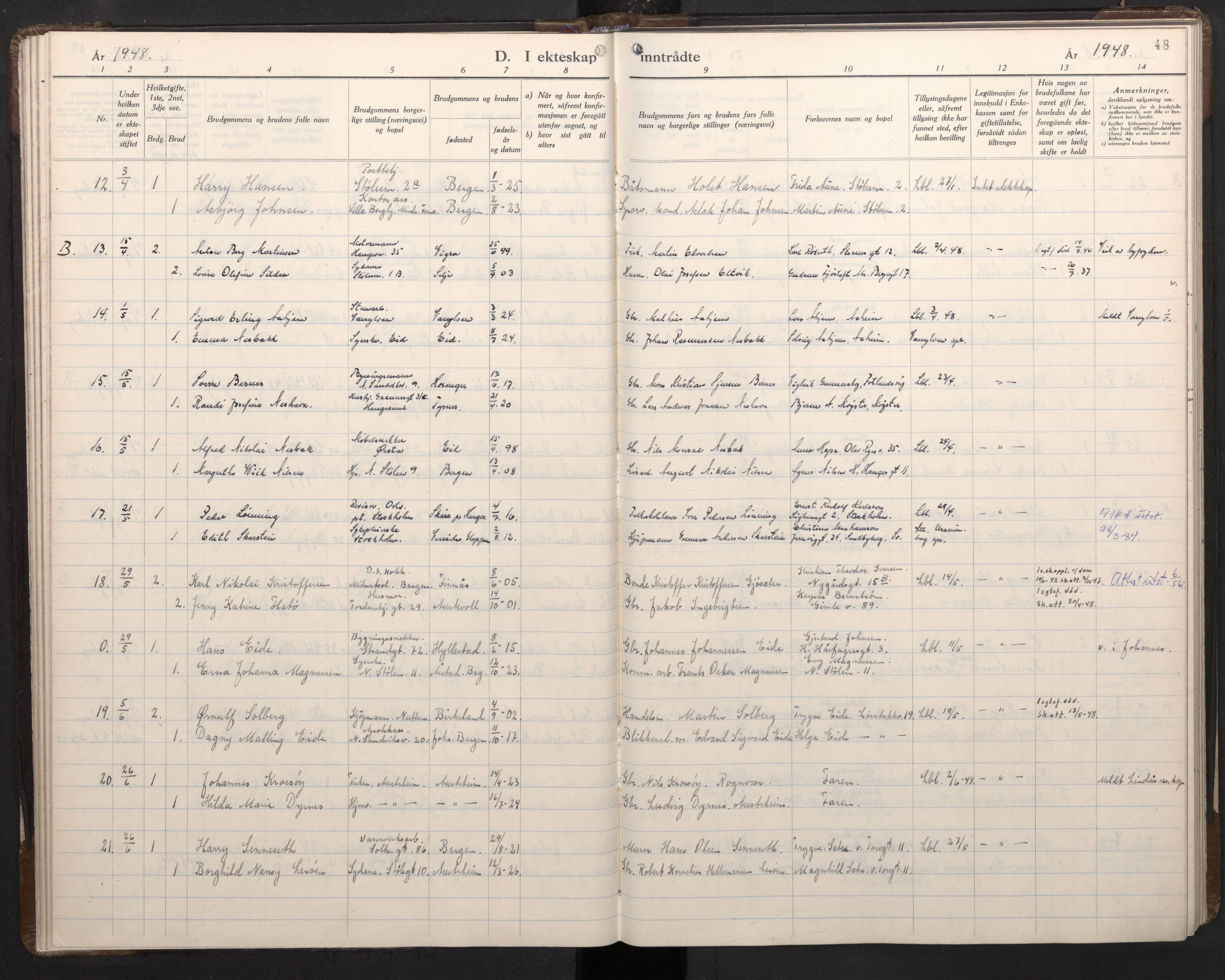 Mariakirken Sokneprestembete, AV/SAB-A-76901/H/Haa/L0019: Parish register (official) no. D 1, 1939-1963, p. 47b-48a