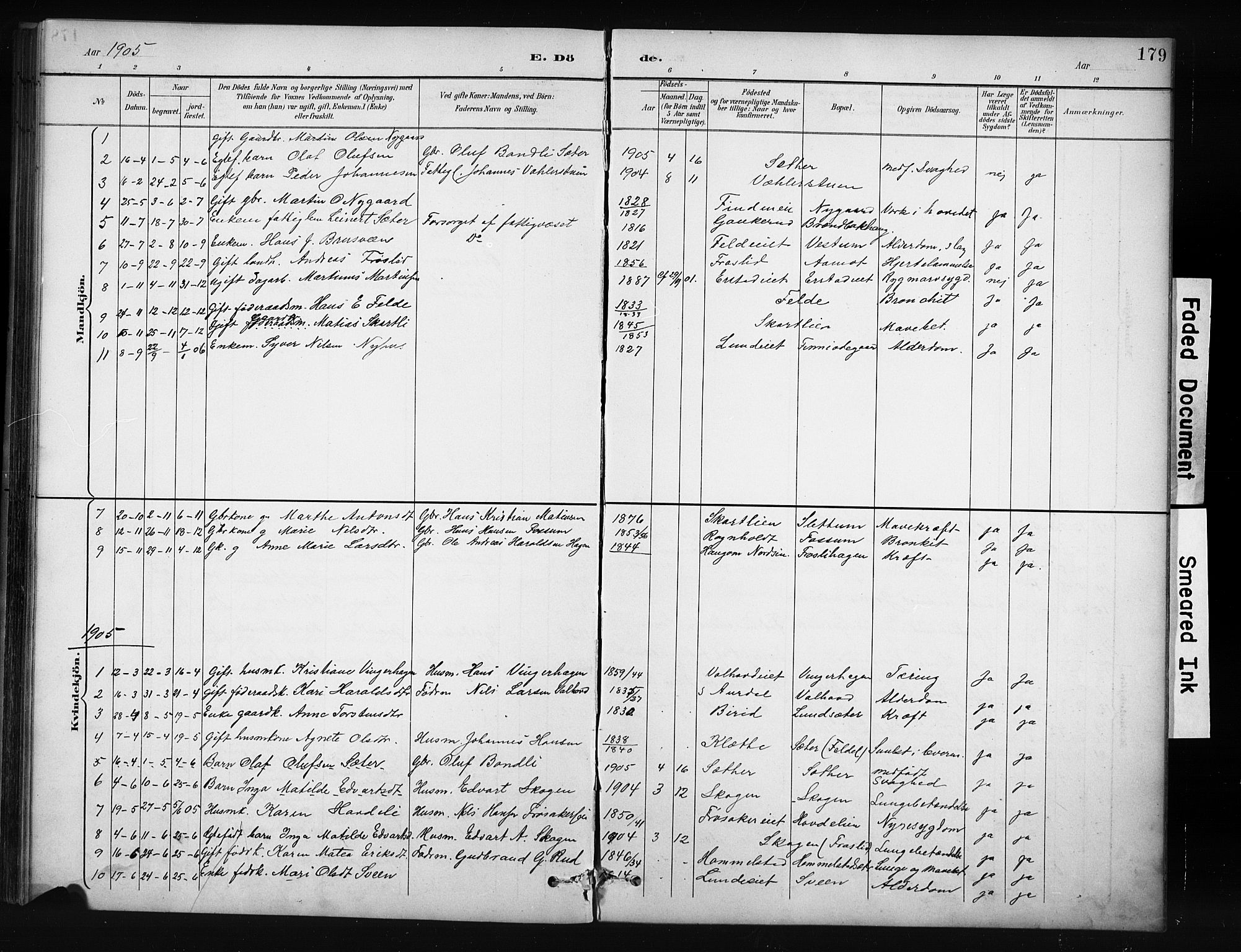 Nordre Land prestekontor, SAH/PREST-124/H/Ha/Hab/L0012: Parish register (copy) no. 12, 1891-1909, p. 179