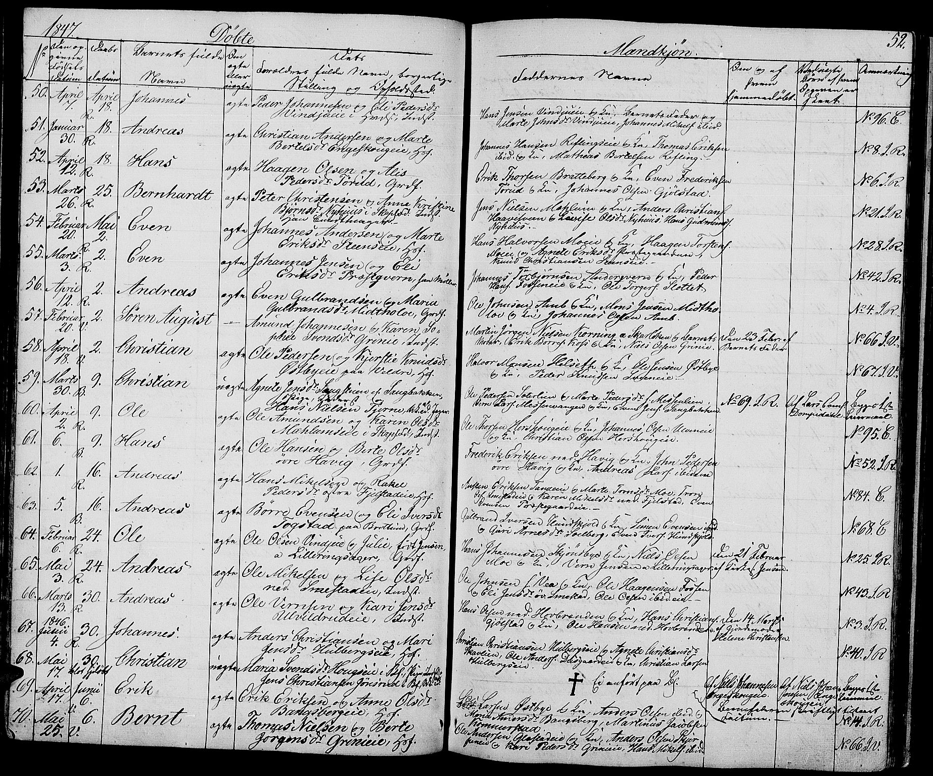 Ringsaker prestekontor, SAH/PREST-014/L/La/L0005: Parish register (copy) no. 5, 1839-1850, p. 52