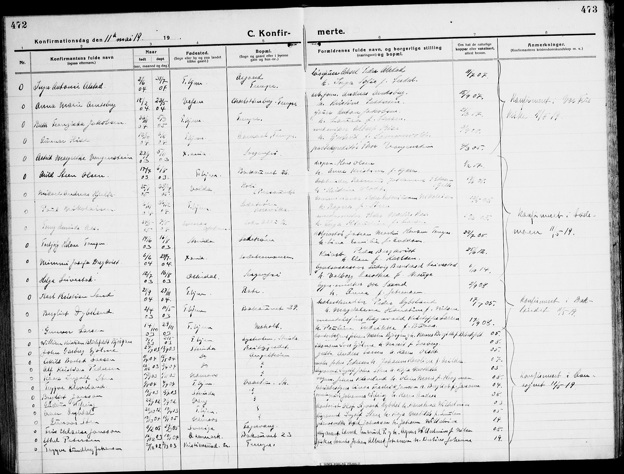 Ministerialprotokoller, klokkerbøker og fødselsregistre - Sør-Trøndelag, AV/SAT-A-1456/607/L0321: Parish register (official) no. 607A05, 1916-1935, p. 472-473