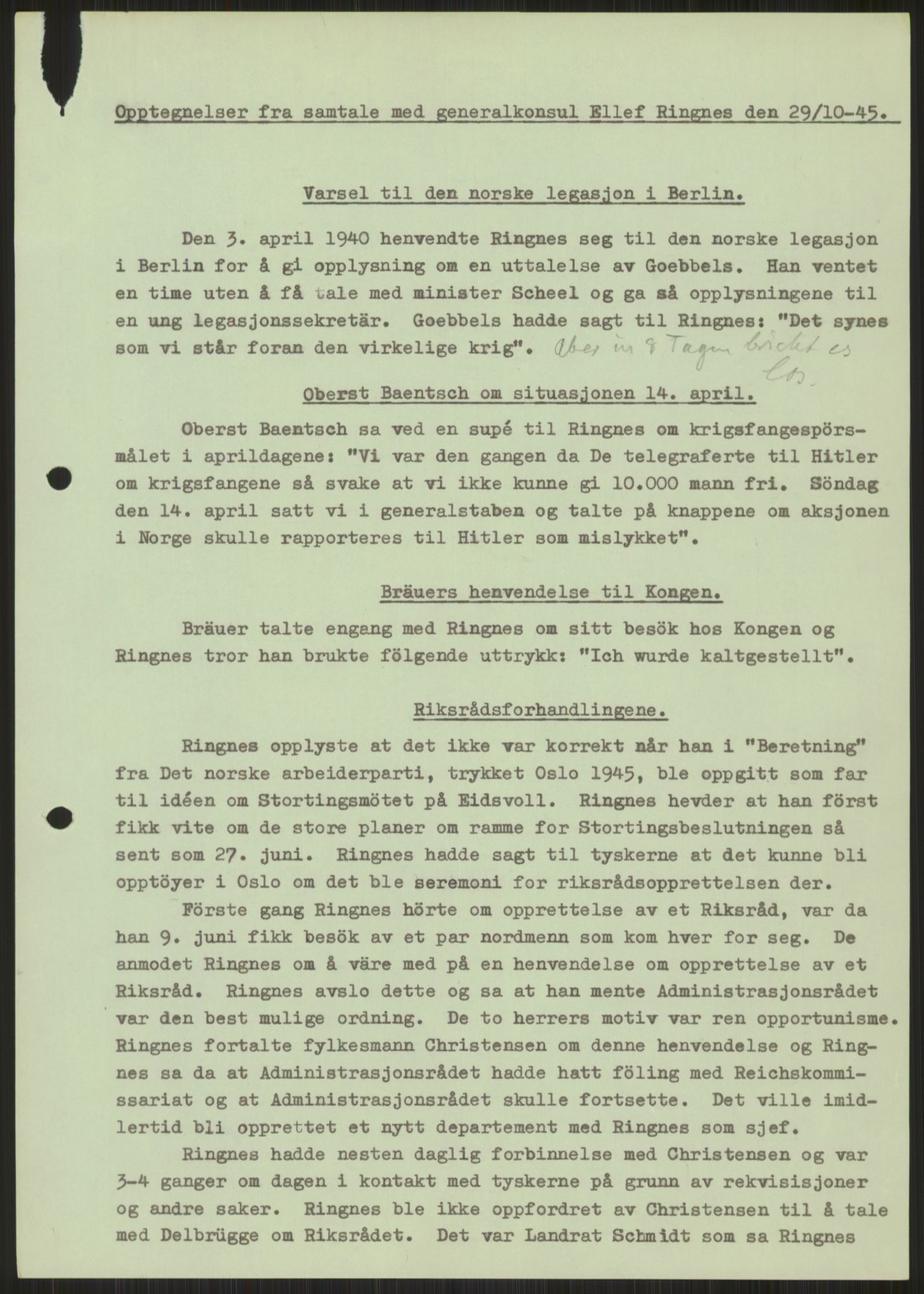 Undersøkelseskommisjonen av 1945, AV/RA-S-1566/D/Db/L0023: Regjeringskonferanse - Riksrådsforhandlingene, 1945-1947, p. 1173