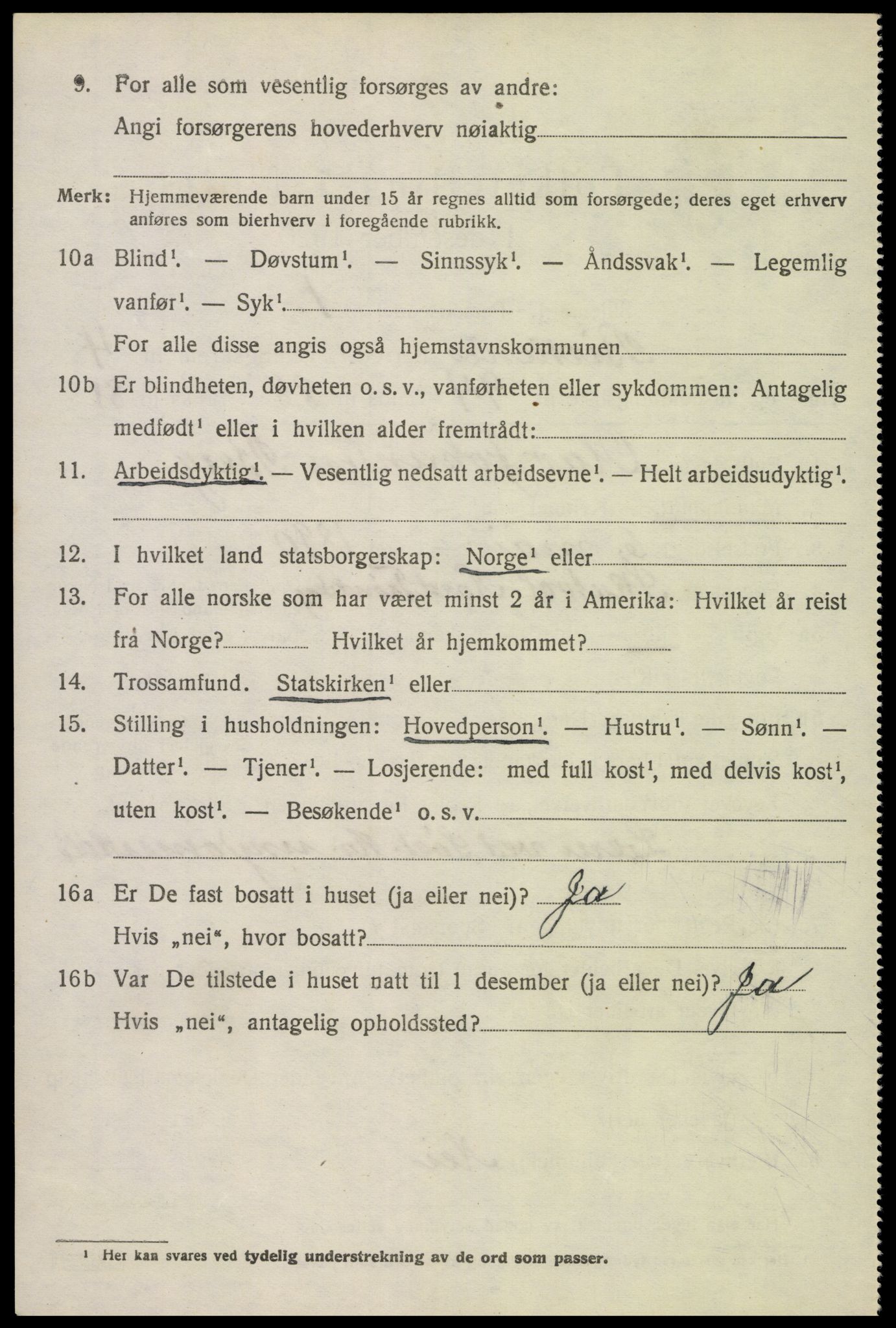 SAK, 1920 census for Birkenes, 1920, p. 3012