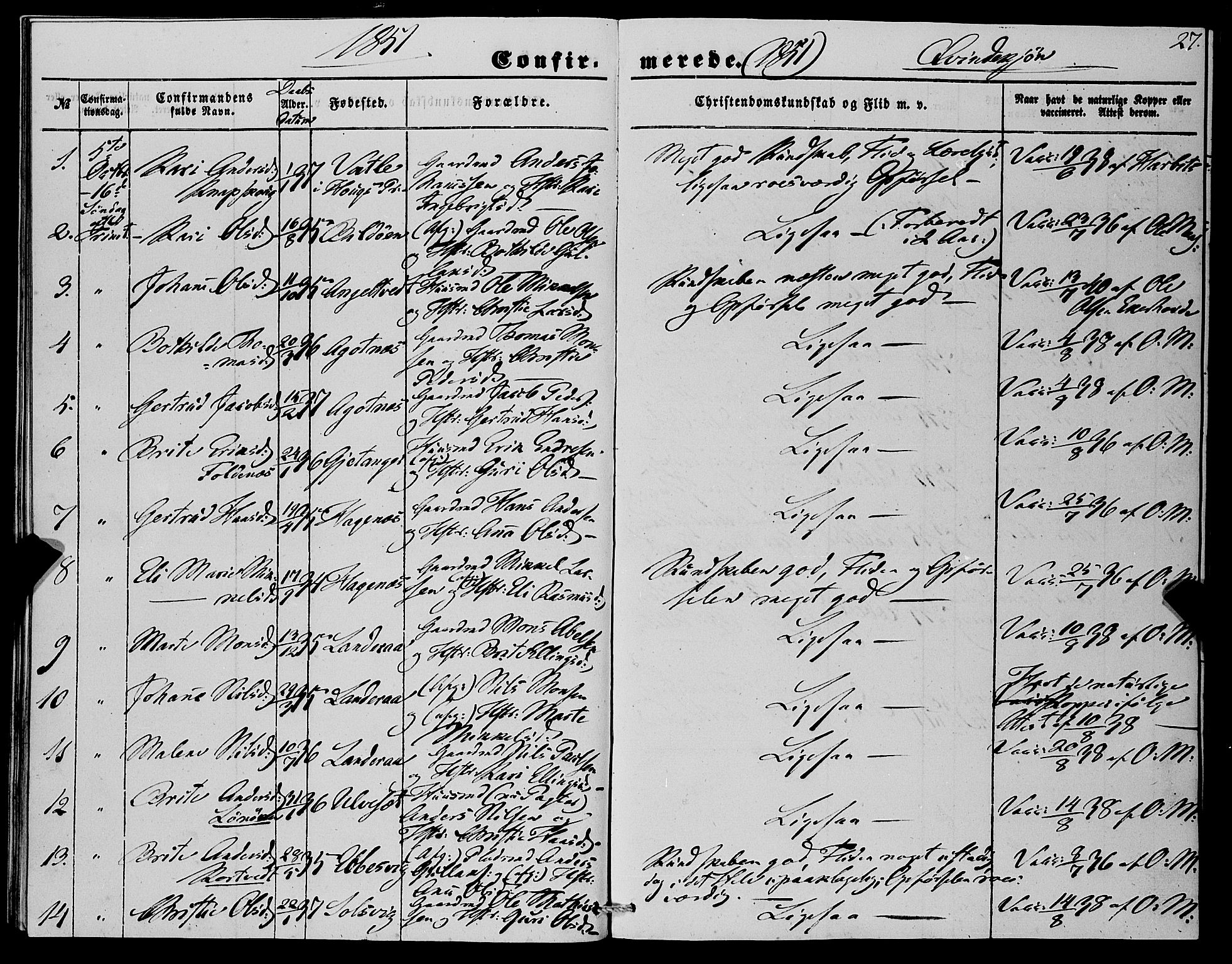 Fjell sokneprestembete, SAB/A-75301/H/Haa: Parish register (official) no. A 4, 1851-1870, p. 27
