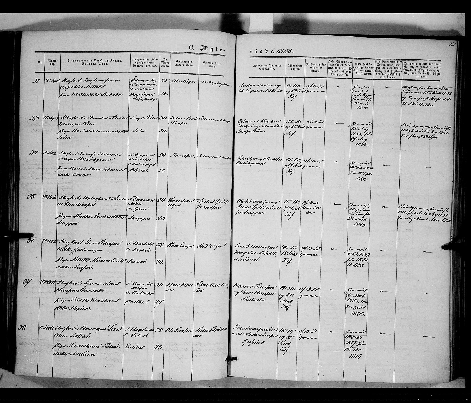 Vestre Toten prestekontor, SAH/PREST-108/H/Ha/Haa/L0006: Parish register (official) no. 6, 1856-1861, p. 212