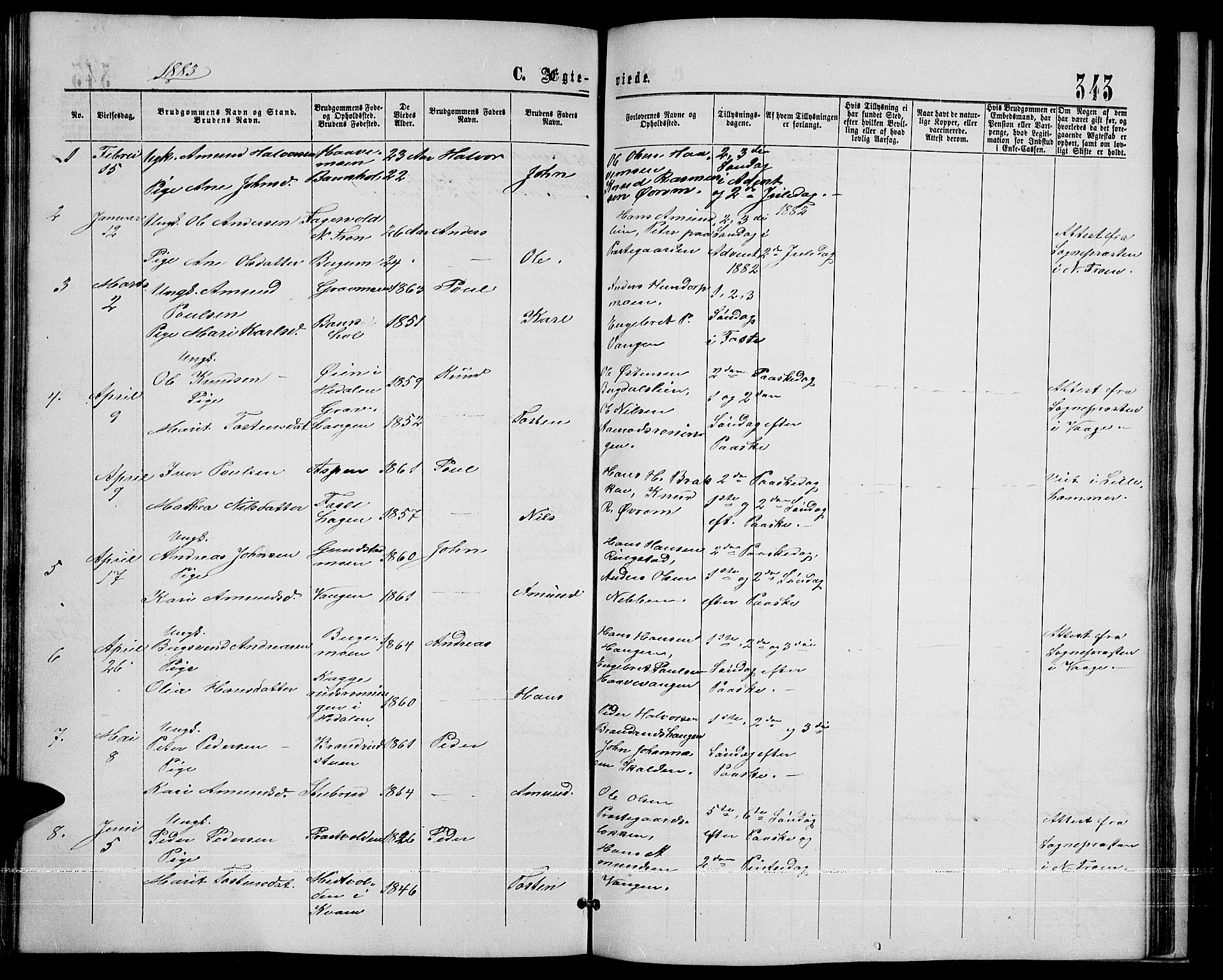 Sør-Fron prestekontor, AV/SAH-PREST-010/H/Ha/Hab/L0002: Parish register (copy) no. 2, 1864-1883, p. 343