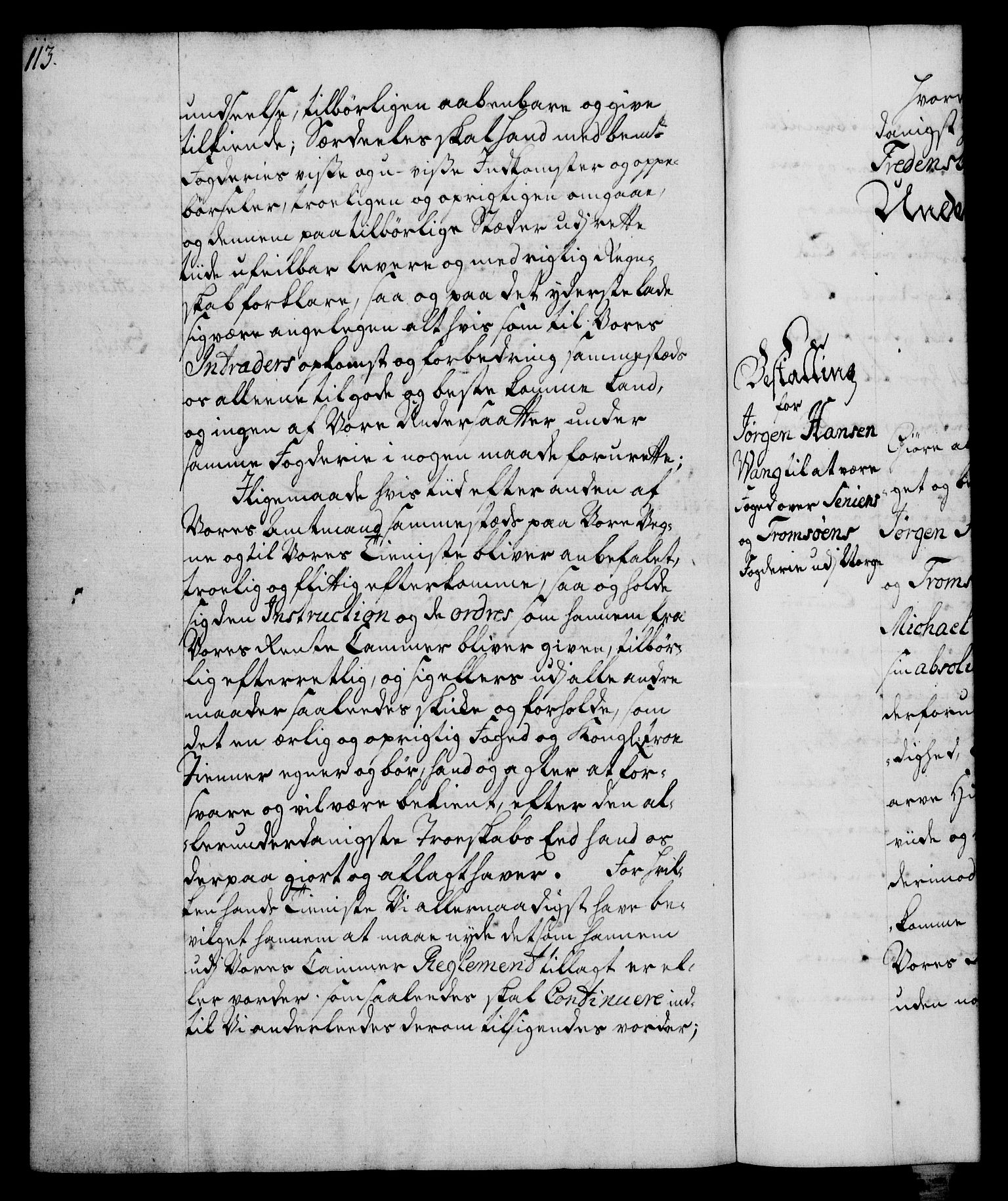 Rentekammeret, Kammerkanselliet, RA/EA-3111/G/Gg/Gge/L0003: Norsk bestallingsprotokoll med register (merket RK 53.27), 1745-1761, p. 113