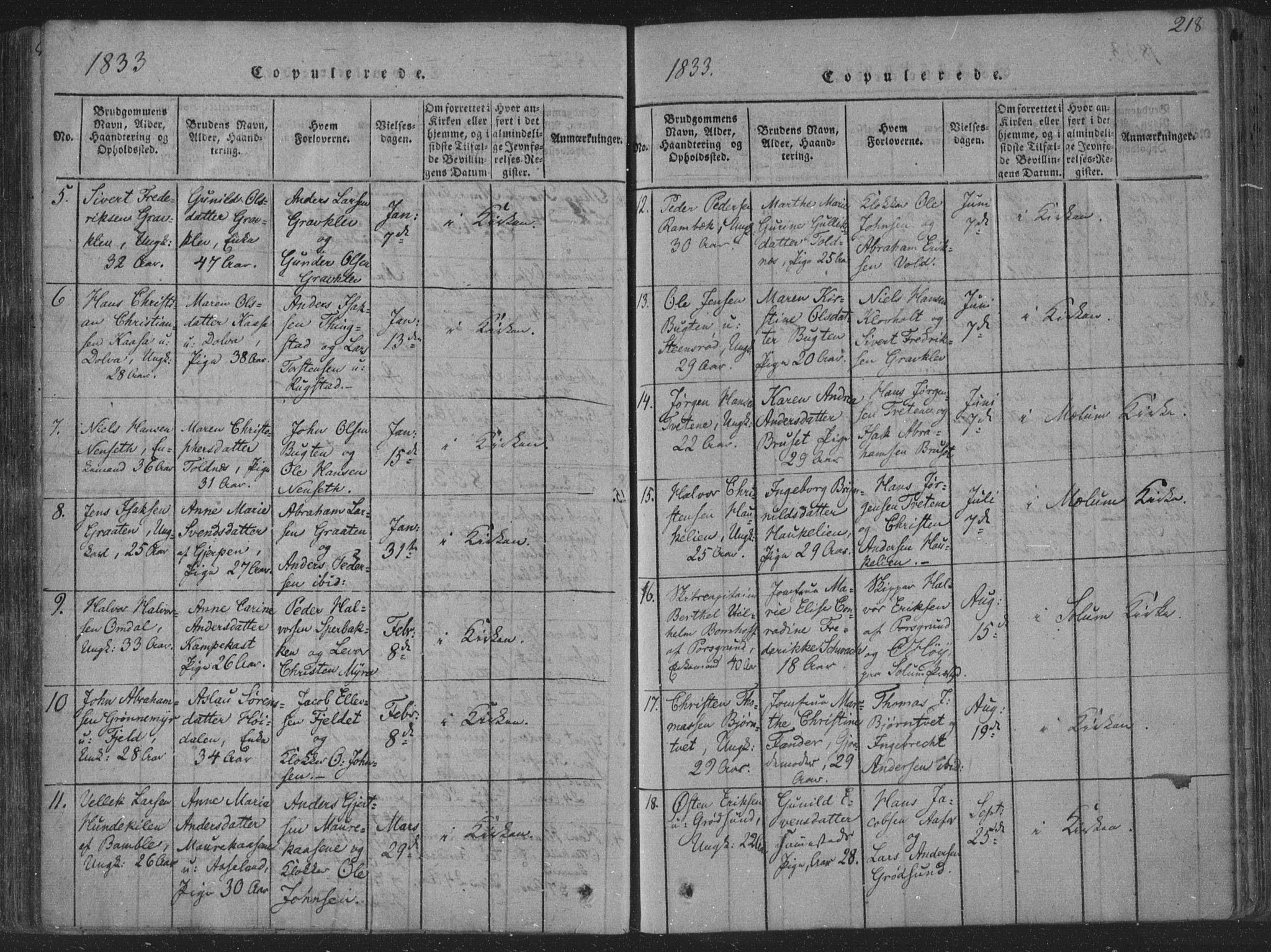 Solum kirkebøker, AV/SAKO-A-306/F/Fa/L0004: Parish register (official) no. I 4, 1814-1833, p. 218