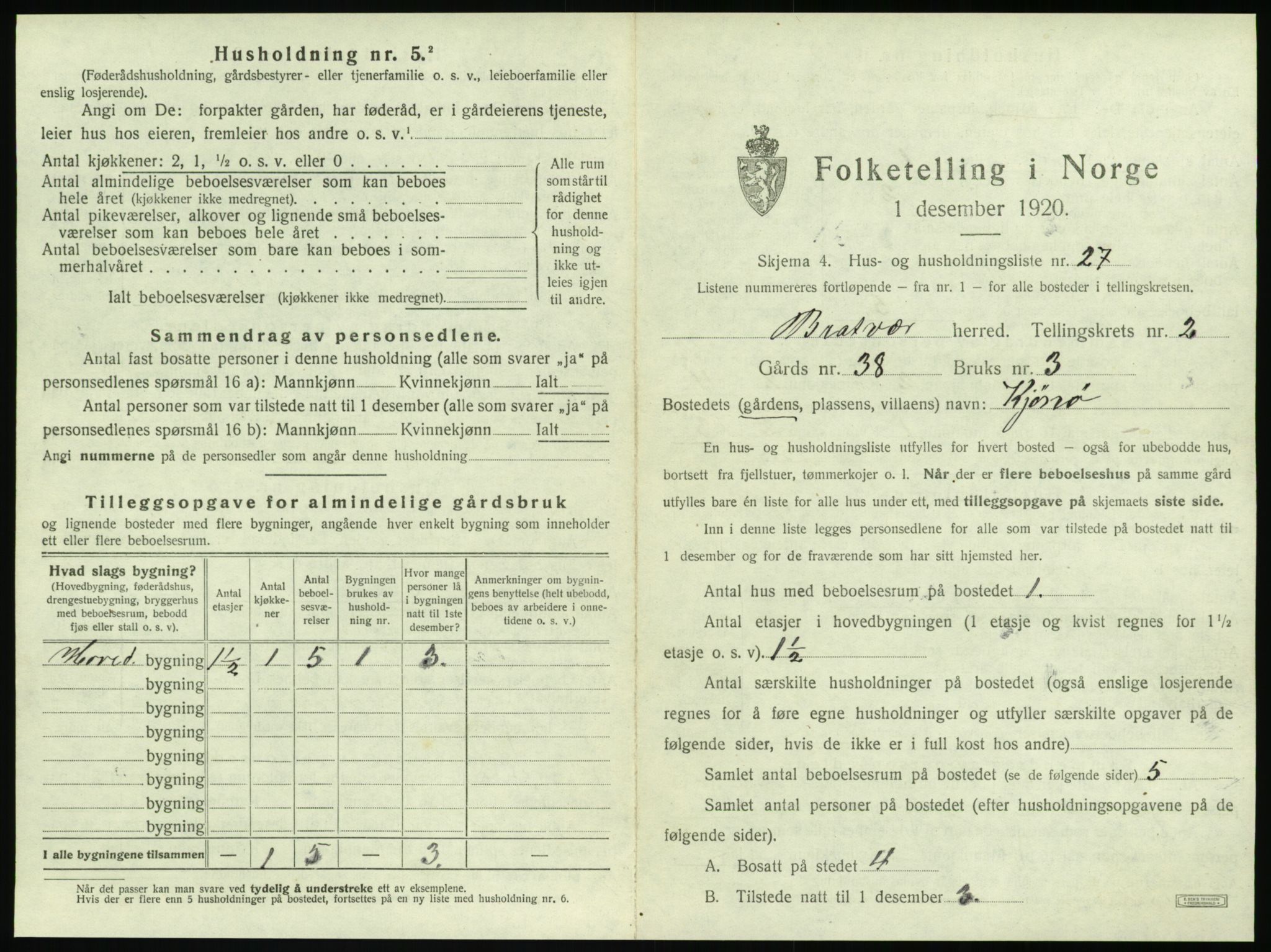 SAT, 1920 census for Brattvær, 1920, p. 112