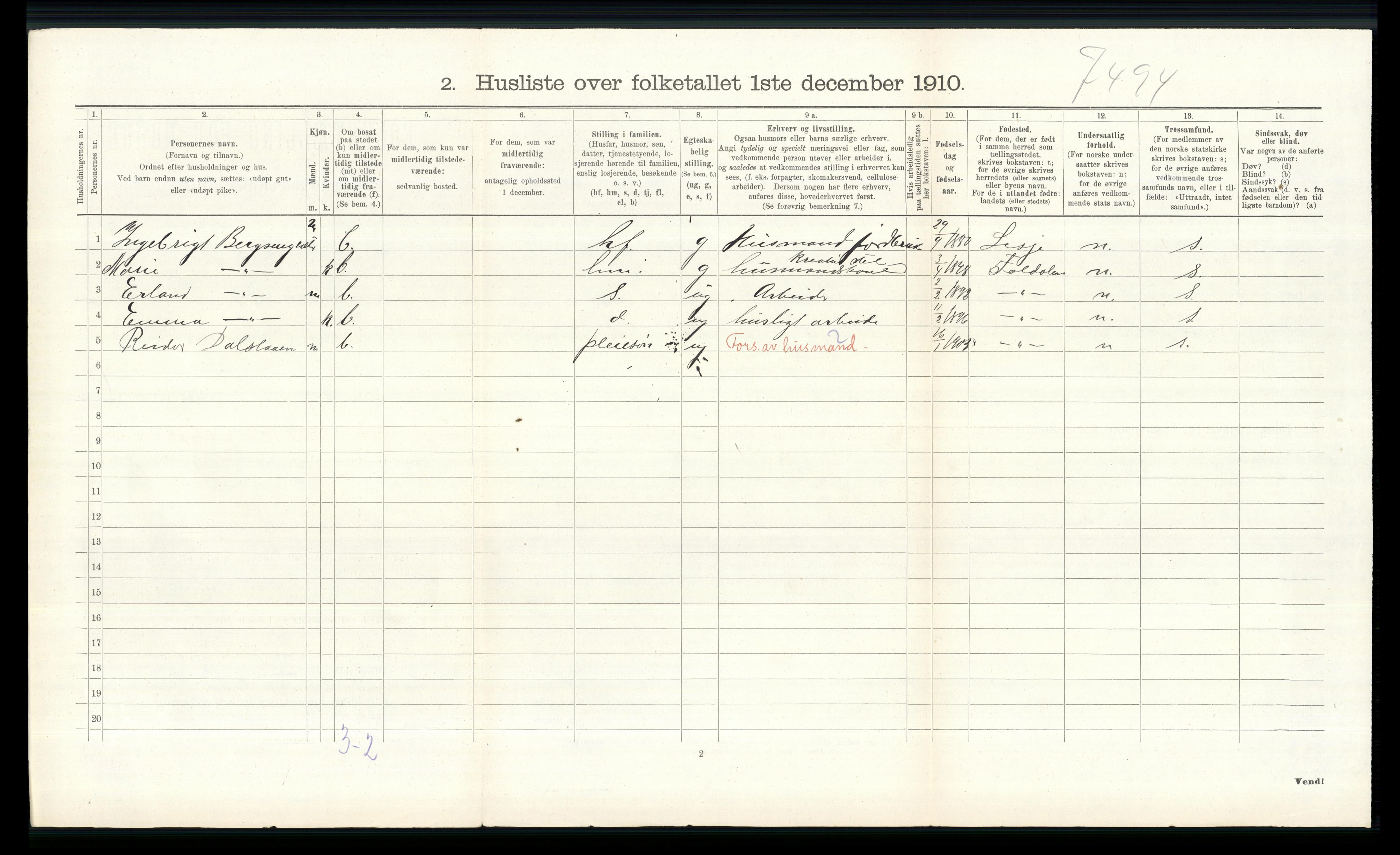 RA, 1910 census for Dovre, 1910, p. 194
