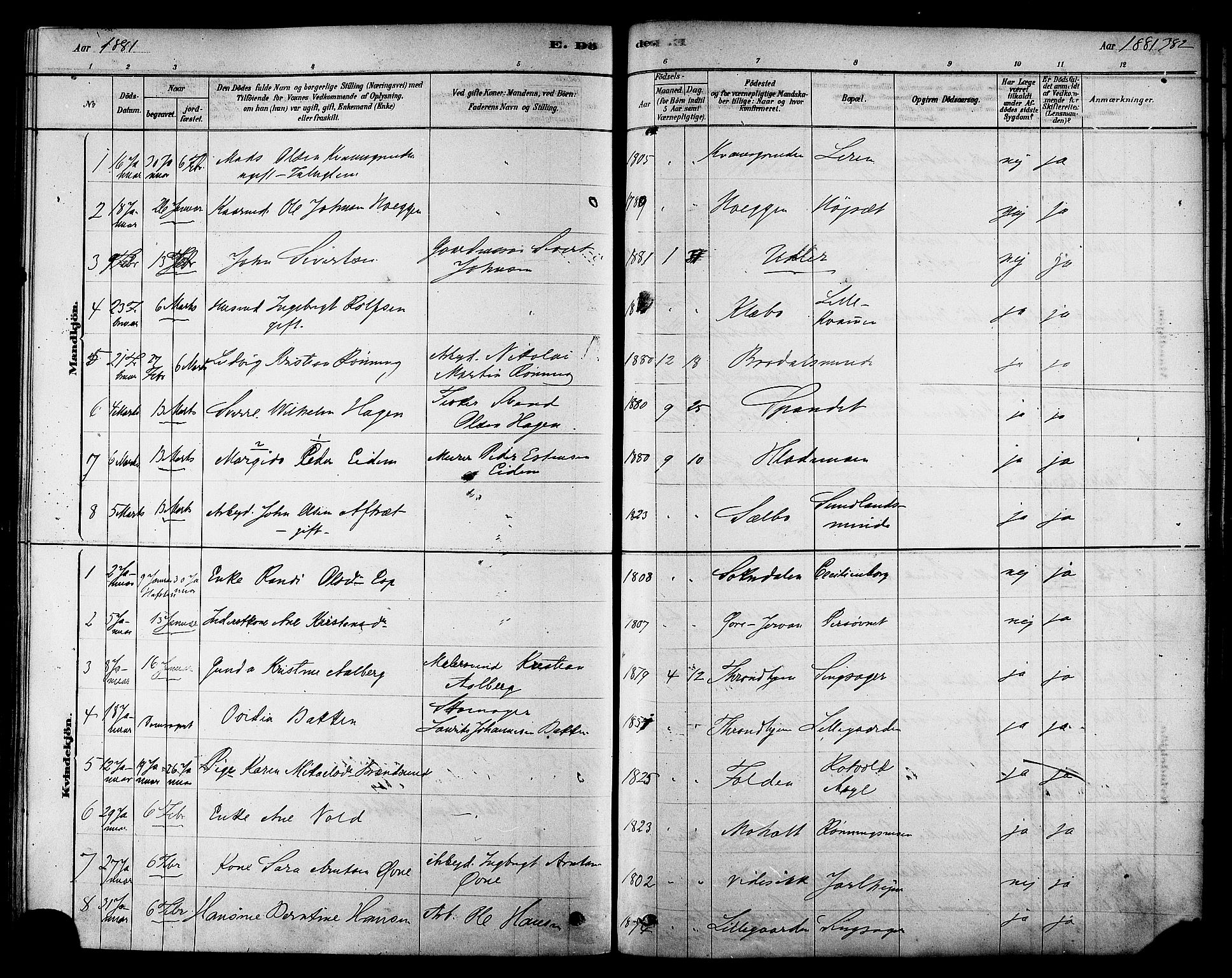 Ministerialprotokoller, klokkerbøker og fødselsregistre - Sør-Trøndelag, AV/SAT-A-1456/606/L0294: Parish register (official) no. 606A09, 1878-1886, p. 382