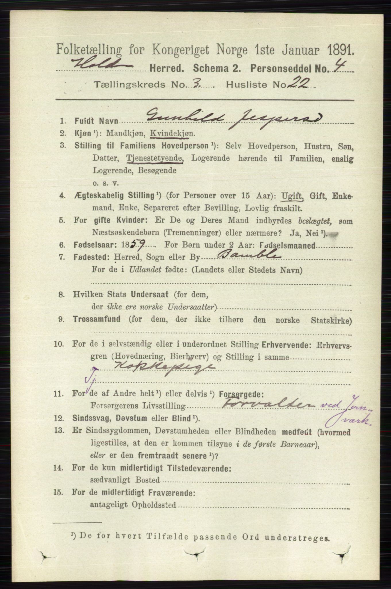 RA, 1891 census for 0819 Holla, 1891, p. 1595