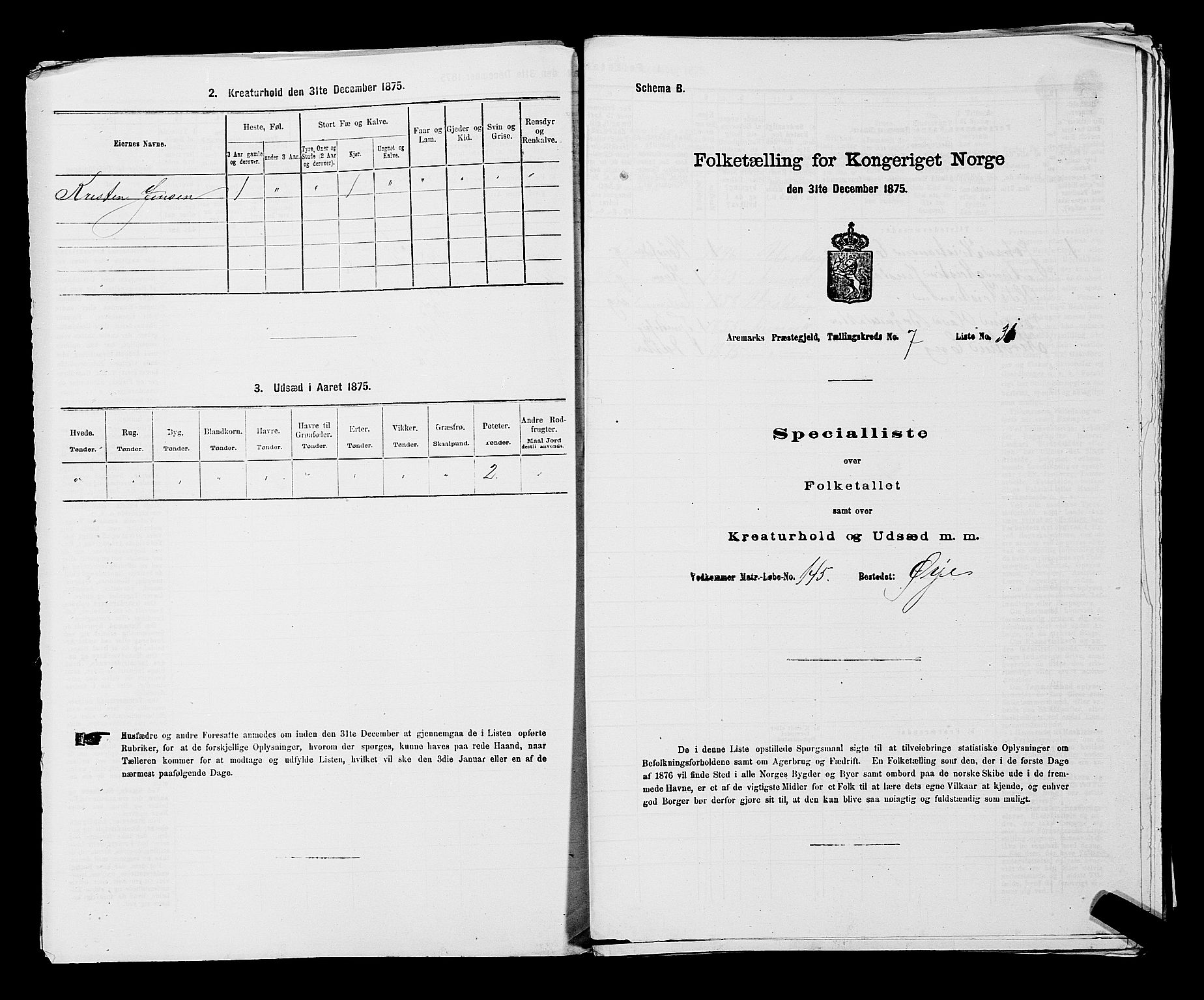 RA, 1875 census for 0118P Aremark, 1875, p. 1044