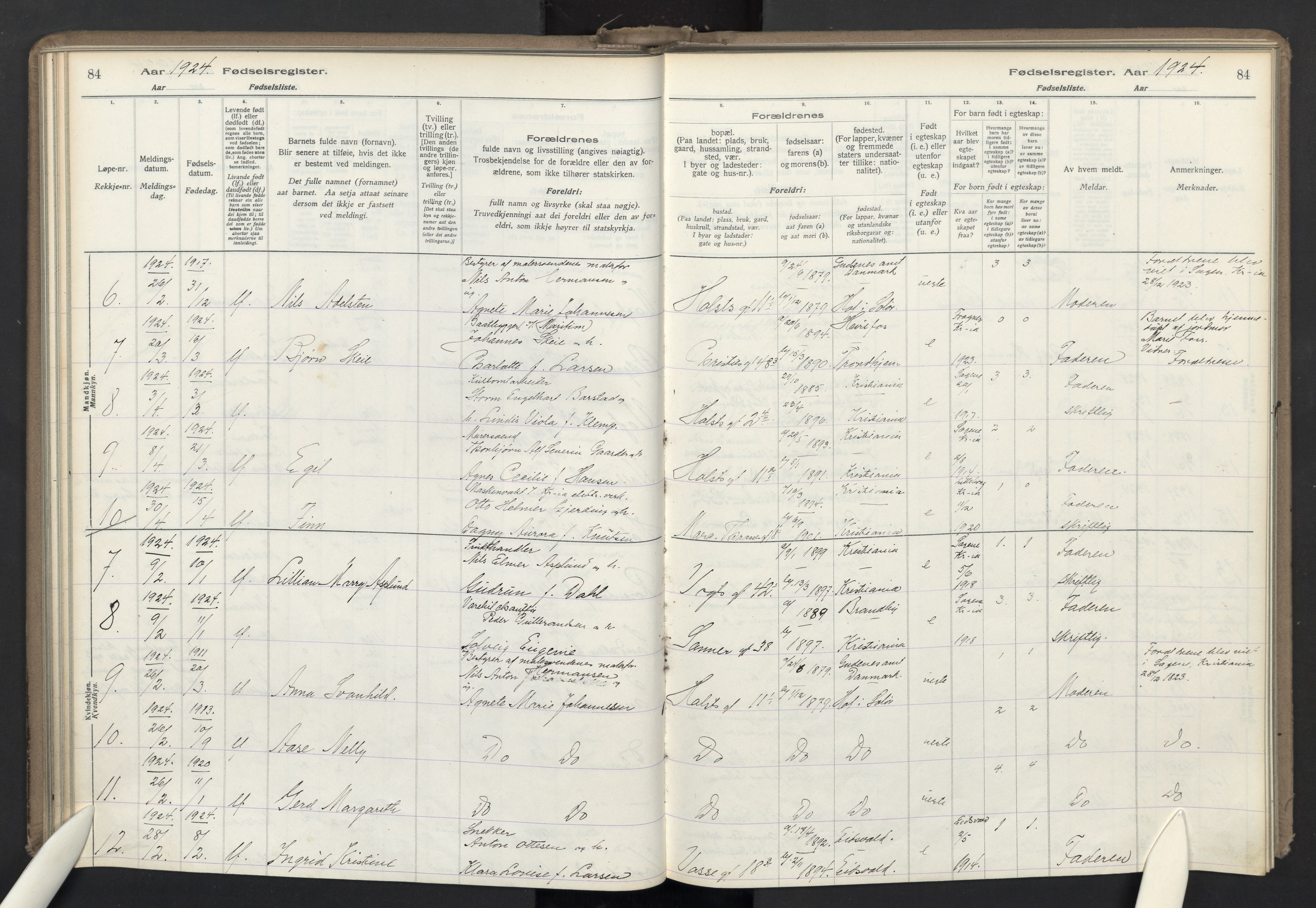 Lilleborg prestekontor Kirkebøker, AV/SAO-A-10343a/J/L0001: Birth register no. 1, 1917-1944, p. 84