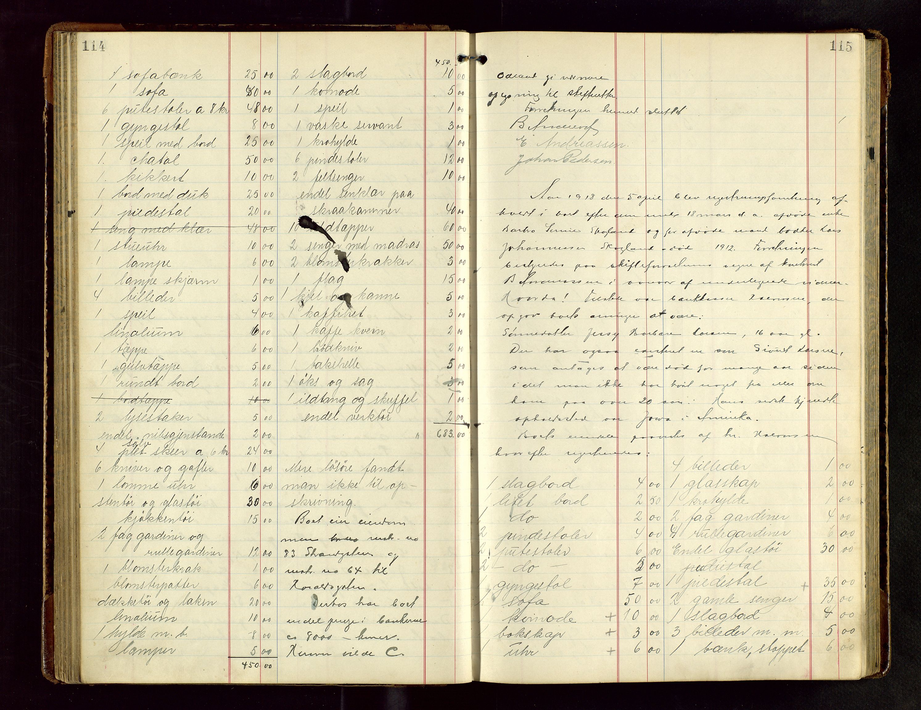 Haugesund tingrett, SAST/A-101415/01/IV/IVB/L0004: Skifteregistreringsprotokoll, med register, 1914-1923, p. 114-115