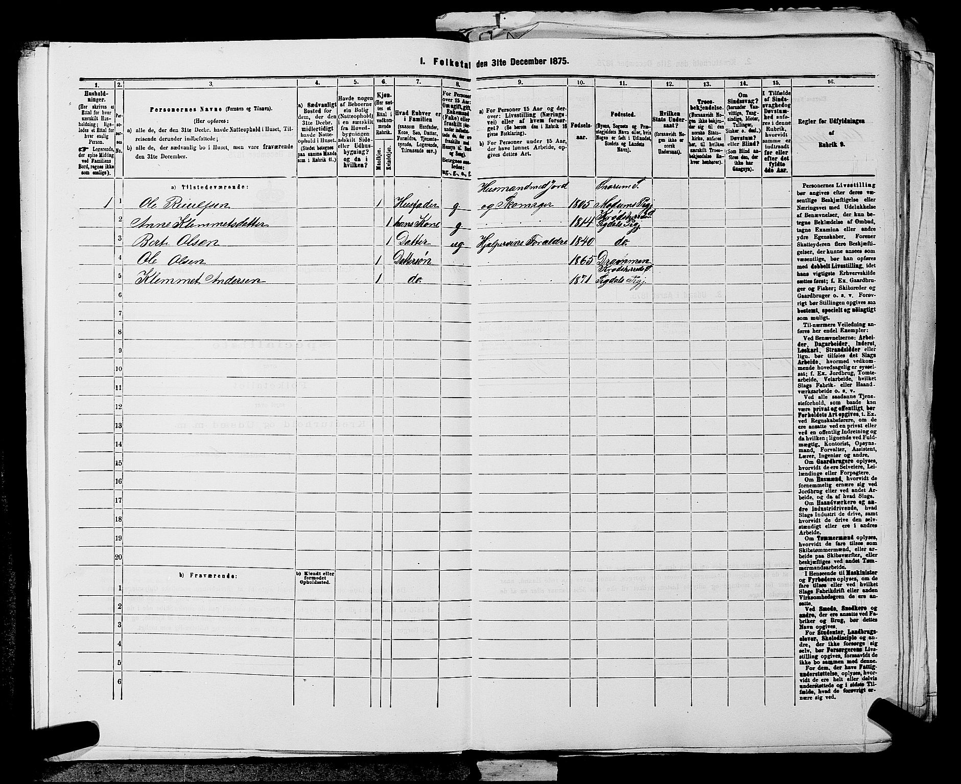SAKO, 1875 census for 0621P Sigdal, 1875, p. 1191