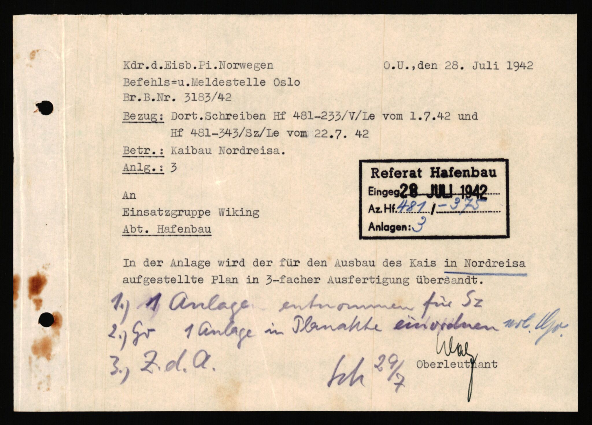 Tyske arkiver, Organisation Todt (OT), Einsatzgruppe Wiking, AV/RA-RAFA-2188/1/E/E6/E6a/L0008: 4. Oberbauleitung Narvik: Arkivkode 451-483, 1940-1945, p. 230