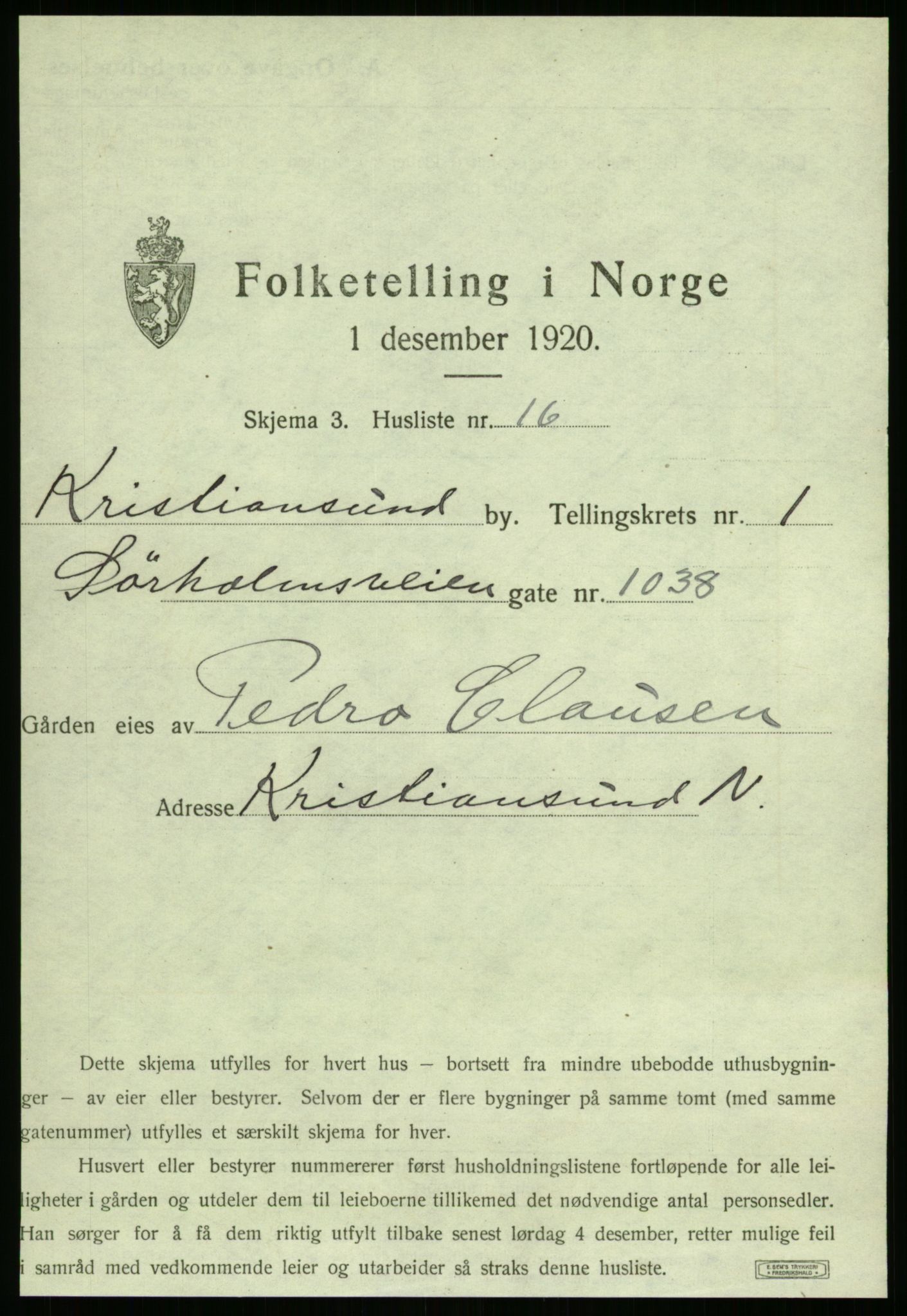 SAT, 1920 census for Kristiansund, 1920, p. 205